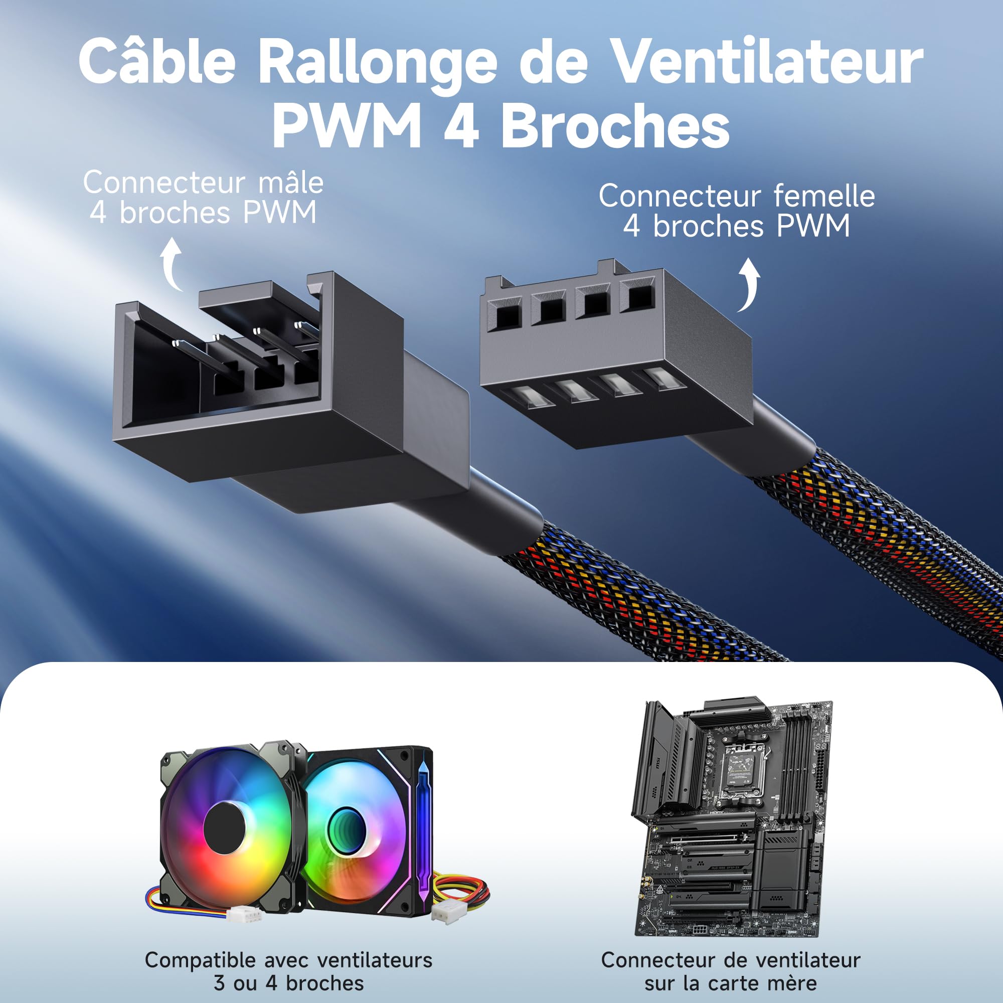 Image secondaire de Câble d'Extension Ventilateur PWM 4 Broches - 30 cm - Lot de 4