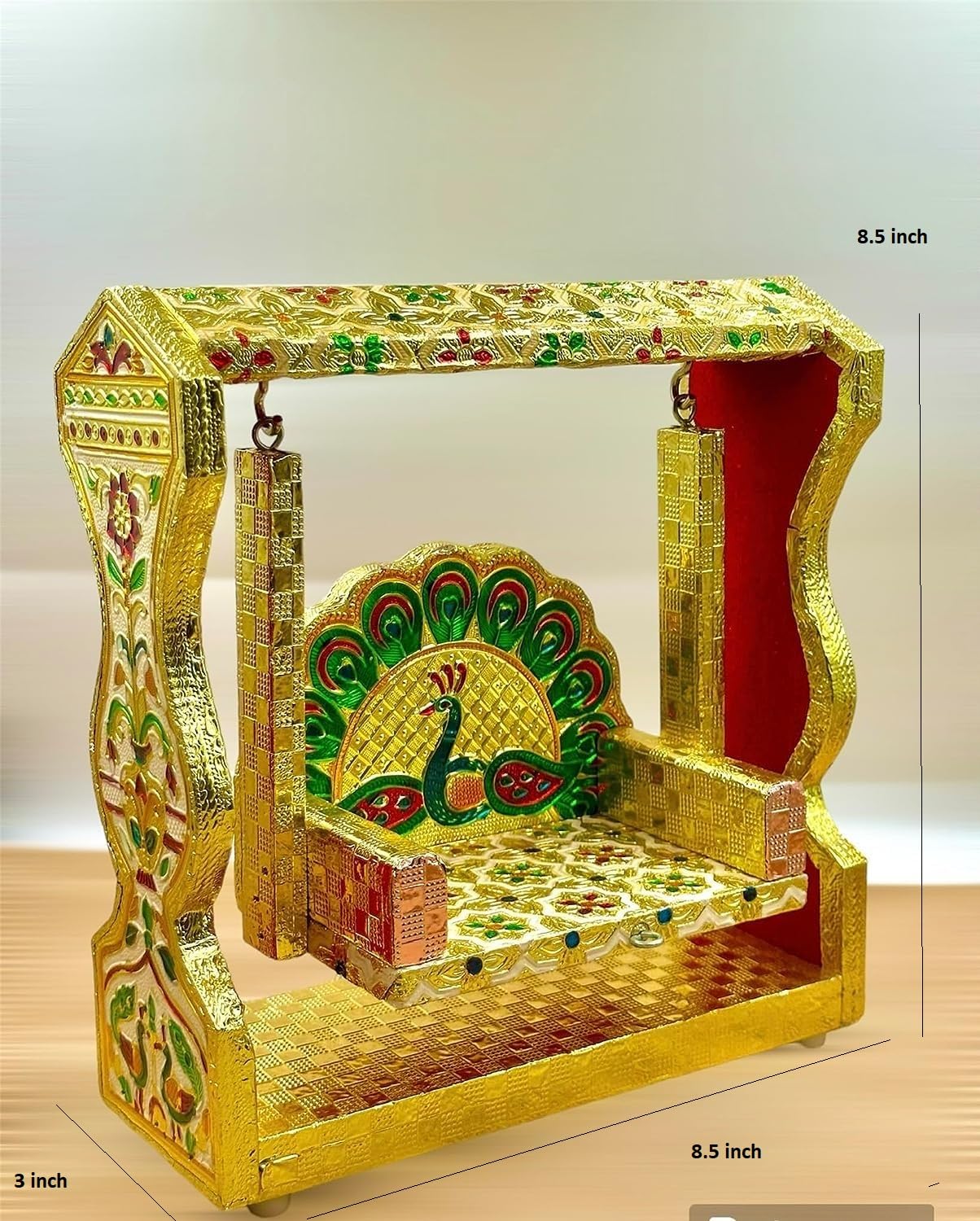 RSN Wooden Handicraft Peacock Meenakari Jhula for Laddu Gopal/Bal Gopal Idol/Krishana Jhula/Jhoola/Laddu Gopal for Home Temple (8.5 inch|White) 3