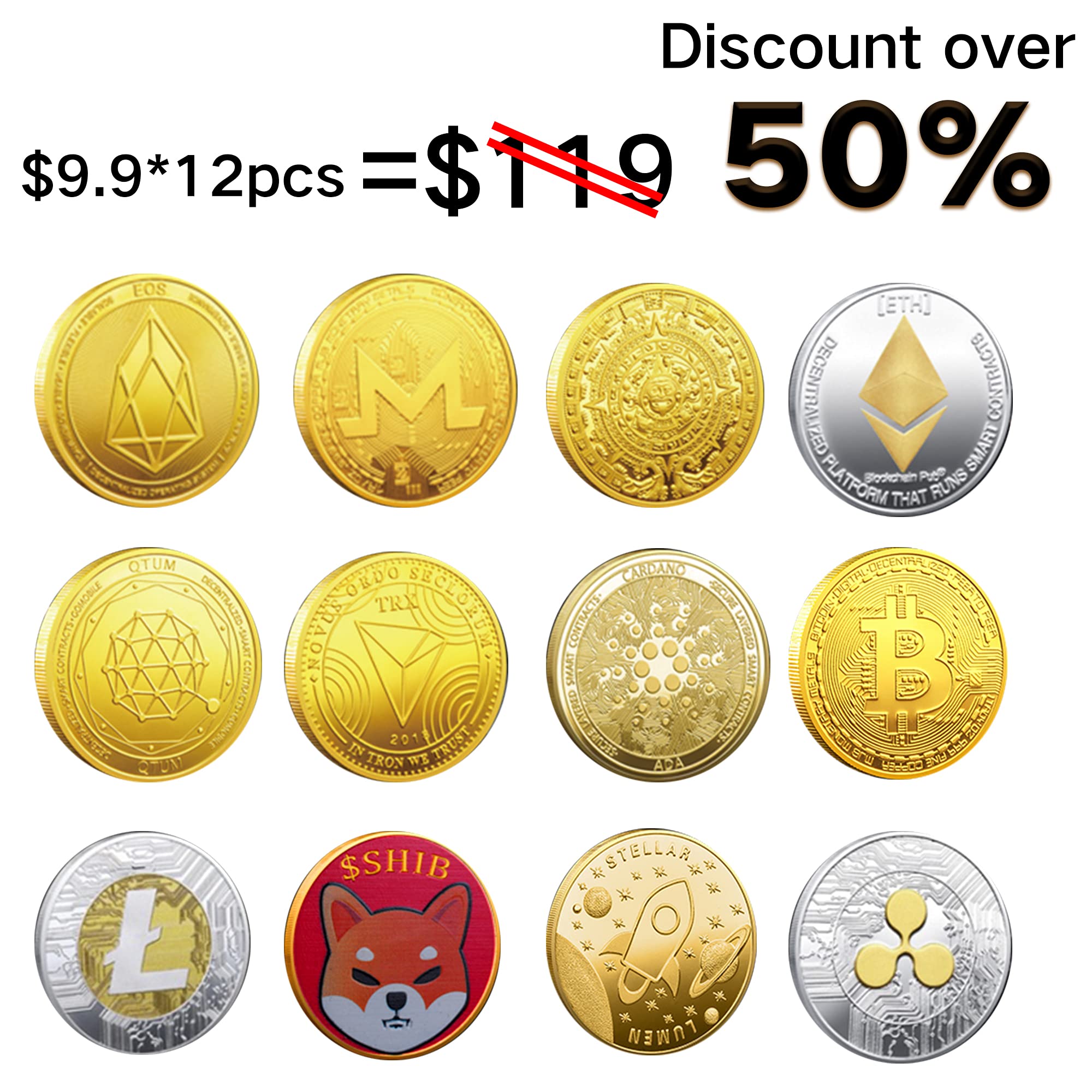 Krisler 12PC Bitcoin Coin Collector Physical Cryptocurrency Gift Set, Each  Different Gold Coin Blockchain Cryptocurrency in Protective Collectable  Gift,Bitcoin/Ethereum/Litecoin/so on (12Pack) : Amazon.sg: Everything Else