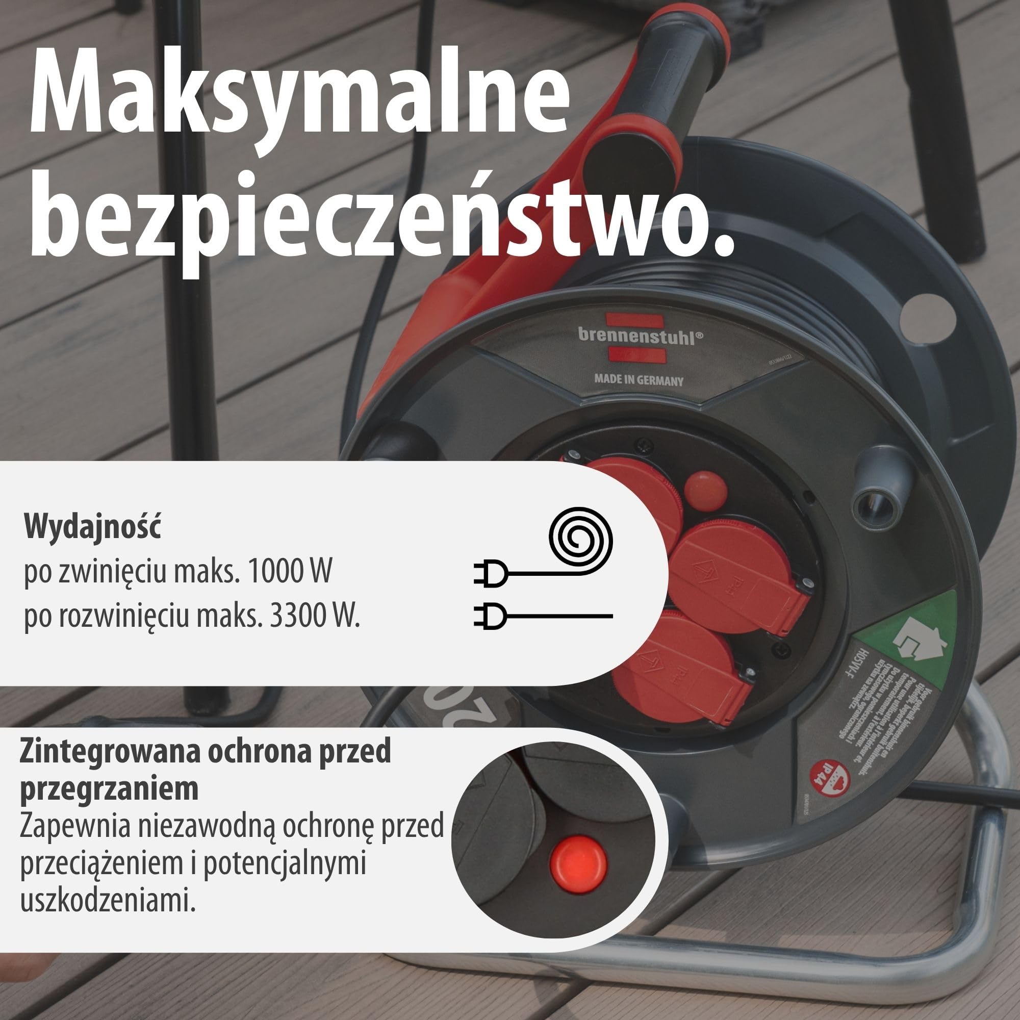Brennenstuhl Garant V2 IP44 Zewnętrzny przedłużacz bębnowy 40 m (wyprodukowany w Niemczech, 4 gniazda ze wzmocnioną ochroną przed dotykiem, specjalne tworzywo sztuczne)