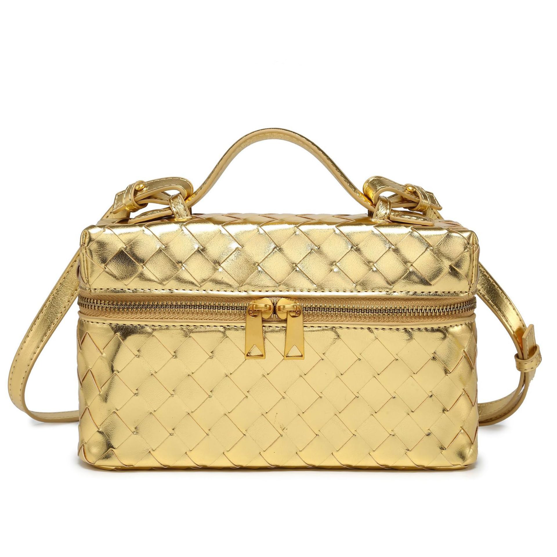 Rejolly Top-Handle Pouch Handbag for Women Woven Leather Vanity Case Designer Crossbody Bag Quiet Luxury Trendy Purse