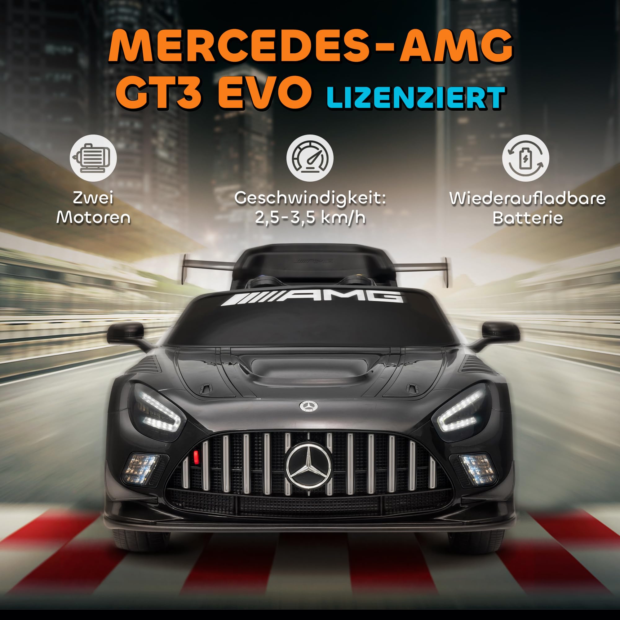 AIYAPLAY Dziecięcy Samochód Elektryczny Mercedes-AMG, 12V z Pilotem 2,4GHz, 2 Silniki, Muzyka Bezprzewodowa, Pojazd dla Dzieci z LED, Klaksonem, Miękkim Startem, Kołami Wspomagającymi, Uchwytem do