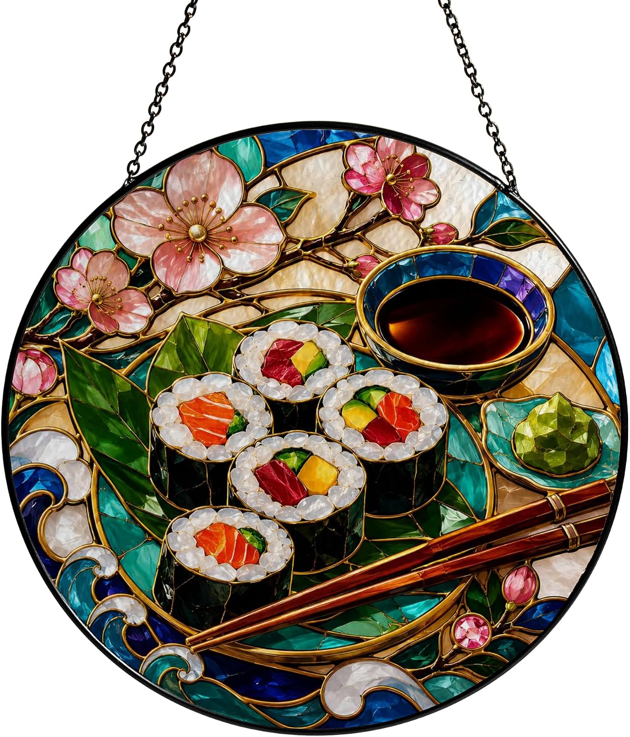 Gourmet Sushi Rolls Glass Suncatcher, Window Hanging Decor
