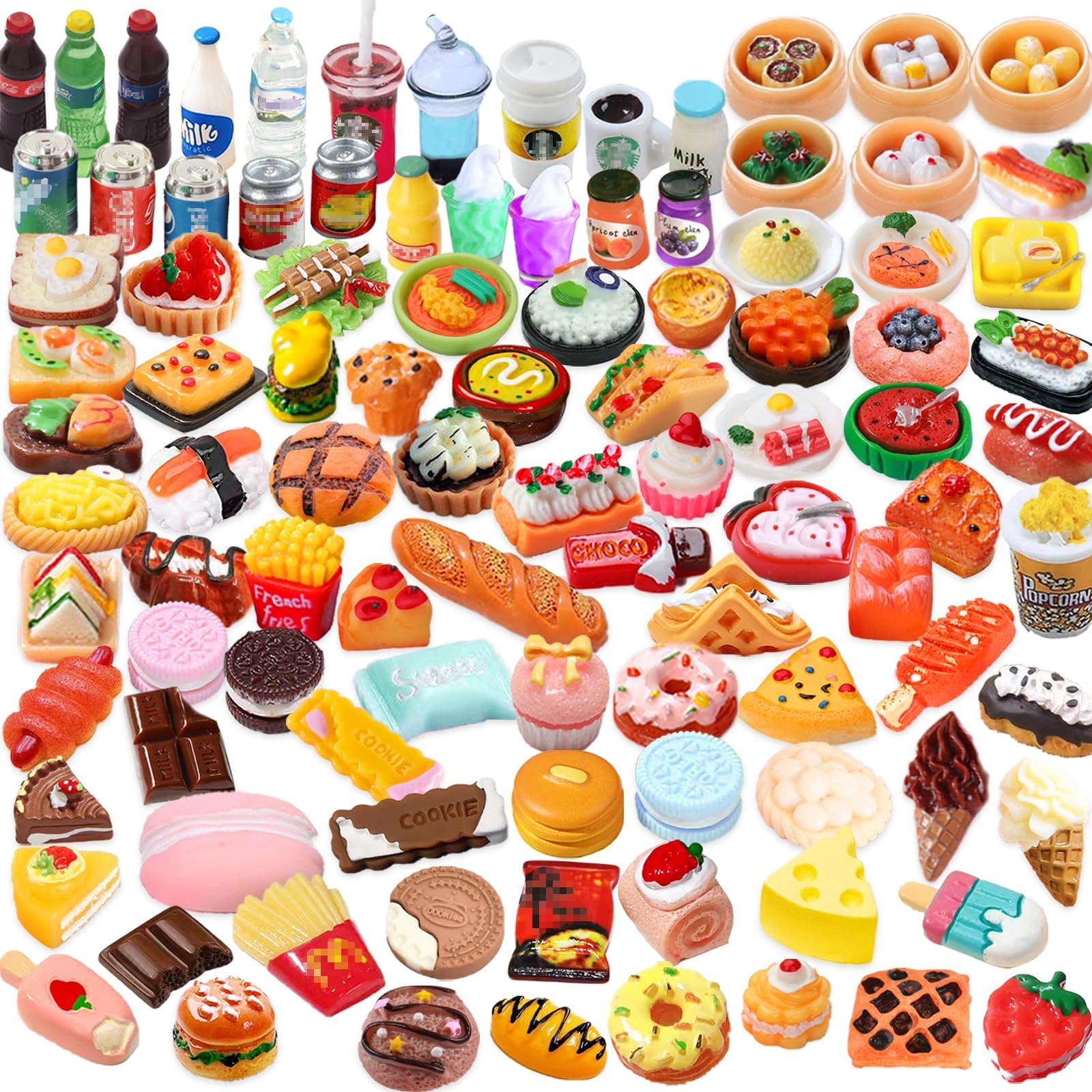 77pcs Mini Toys Miniature Food Dollhouse Accessories Miniature Stuff Mini Food Toys Tiny Miniature Things Items Pretend Play Kitchen Cooking Set Doll House Food Charms Play House Decor for Girls