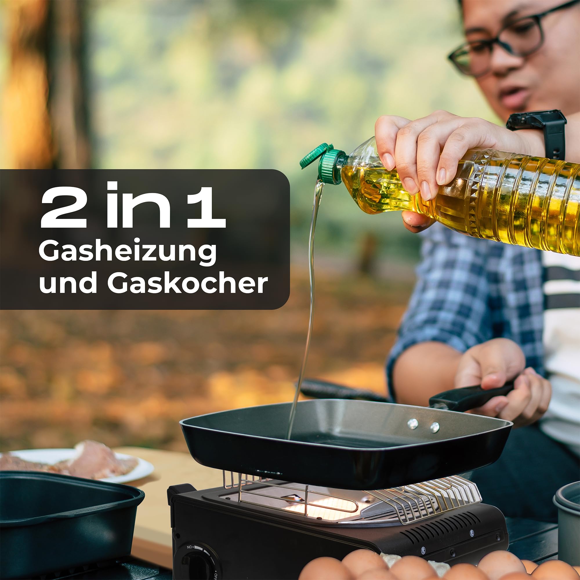 Z.M.C 2-in-1 Tragbare Gasheizung und Gaskocher + 8 Gaskartuschen 227g, Camping Heizung 1,7 kW, perfekte Wärmequelle ohne Strom, Gasheizer für Outdoor, Terrassen, mobile Heizstrahler mit Piezozündung