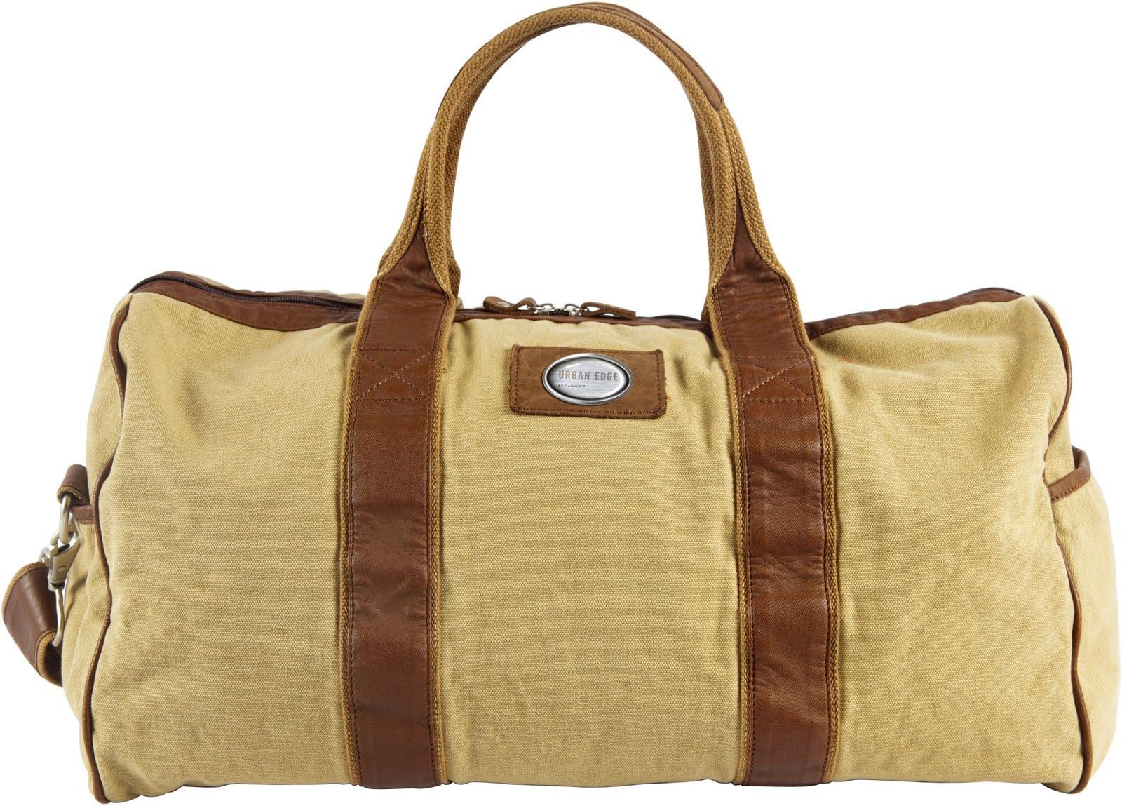 Canyon Outback Leather Goods Inc. Urban Edge Mason 21" Canvas and Leather Duffel Bag, Tan - Full Grain Leather and Canvas Overnight Weekender Bag for Men and Women- Perfect Travel Bag or Gym Bag