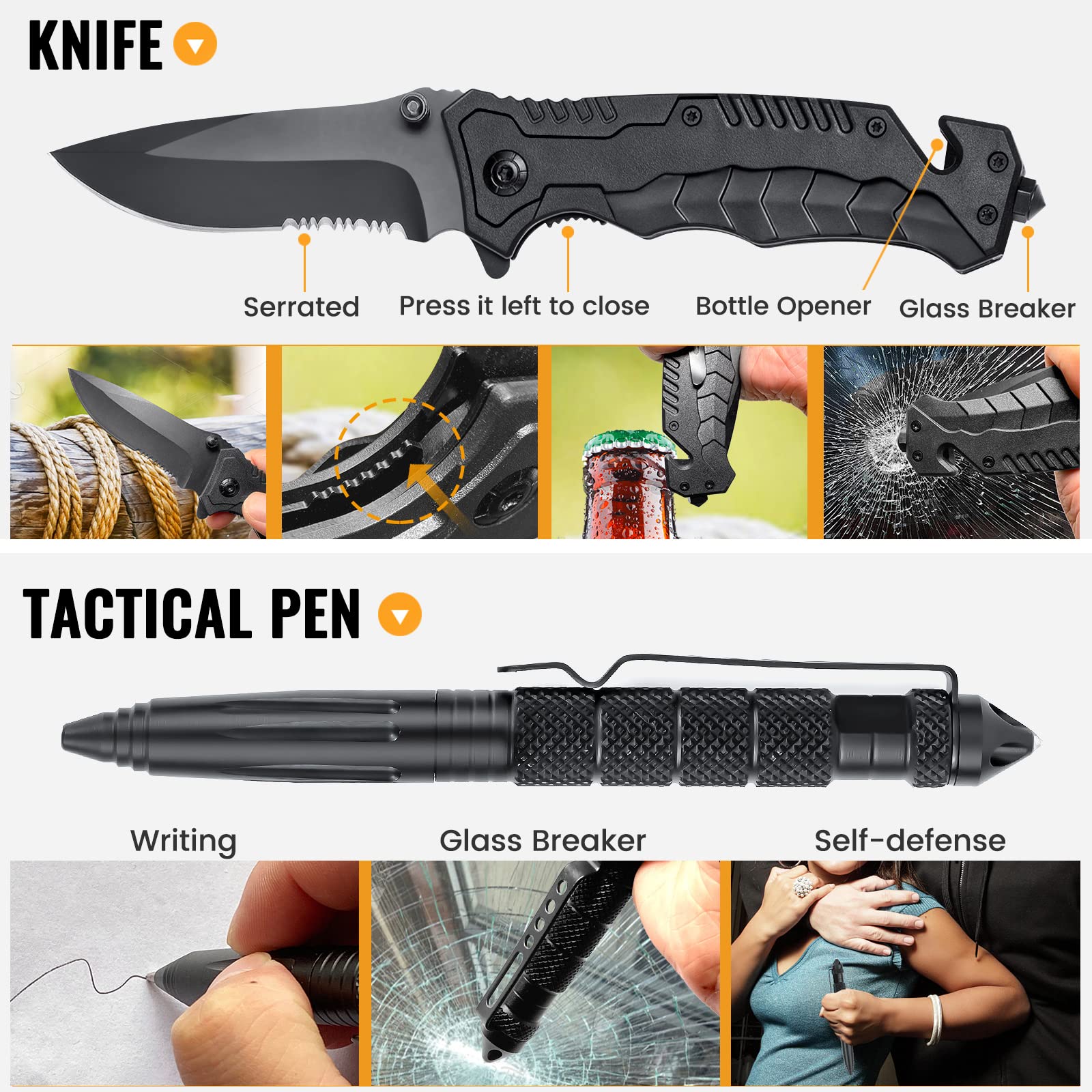 Survival Kit Notfall Survival Ausrüstung mit Camping Zubehör, Survival Outdoor Ausrüstung mit Taschenlampe Feuerstein für Camping Abenteuer Wandern, Personalisierte Geschenke für Vater Männer Papa