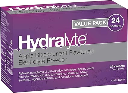 Hydralyte Apple Blackcurrant Flavoured Electrolyte Powder 24 Packs ...