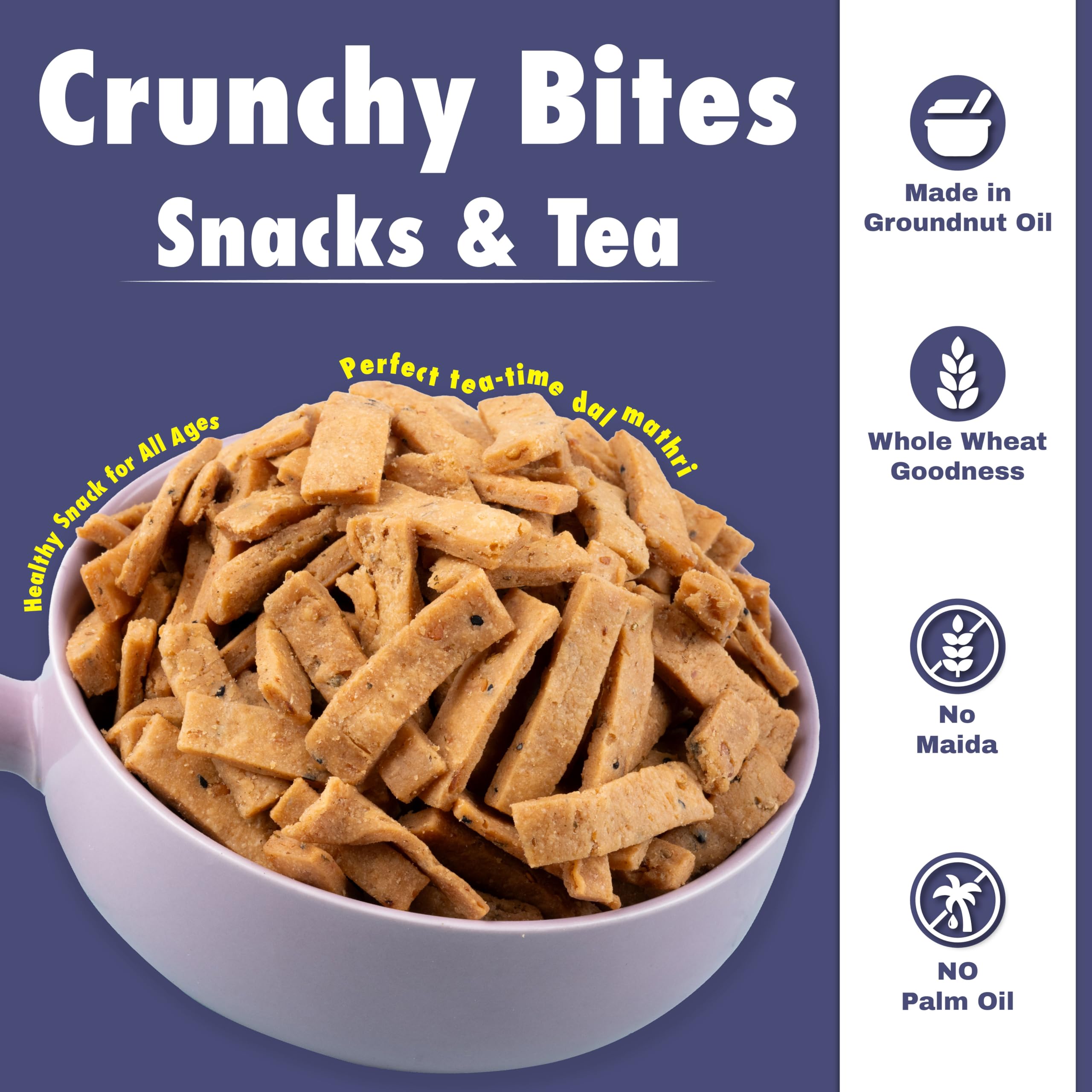 Gud Mishri Dal Aata Mathri 380 Gm | Whole Wheat Crispy Mathri Snack | Made in Groundnut Oil | No Refined Flour, No Margarine & No Food Colors | Traditional Indian Tea-Time Namkeen | Crunchy Festive Snack 3
