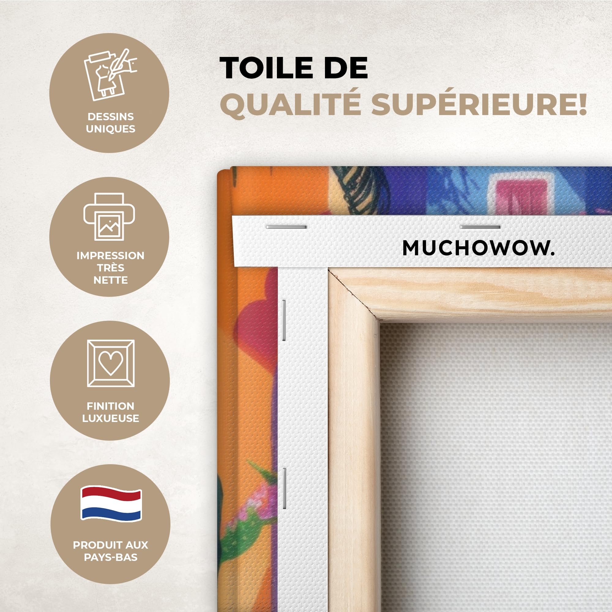 MuchoWow© Impression sur Toile Peinture 90x60 cm Tableau Mural Decoration Salon Reproductions de Tableaux Murale Moderne Jaune - Bleu - Orange - Maison