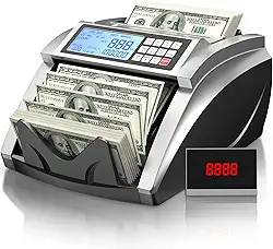 PONNOR Máquina de contador de dinheiro com contagem de notas de valor, contador de dinheiro para dólar, Euro com UV/MG/IR/DD/DBL/HLF/CHN, máquina de contagem de notas no modo adicionar/morcego/valor
