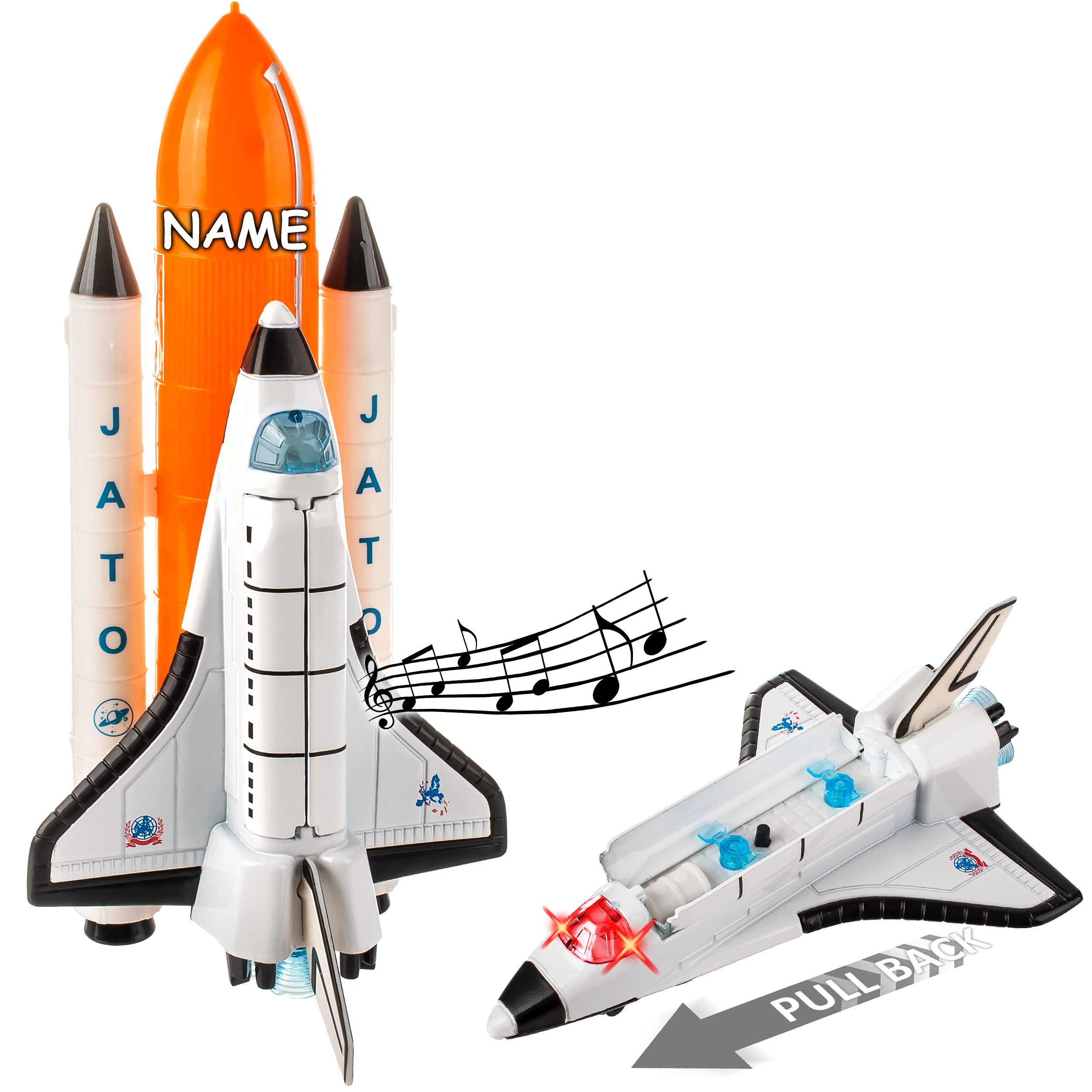 alles-meine.de GmbH Raumschiff & Space Shuttle mit Licht & Sound inkl. Name - Schwungrad Antrieb - bewegliche Räder - aus Metall & Kunststoff - Spielzeugrakete - Fahren - Auf..