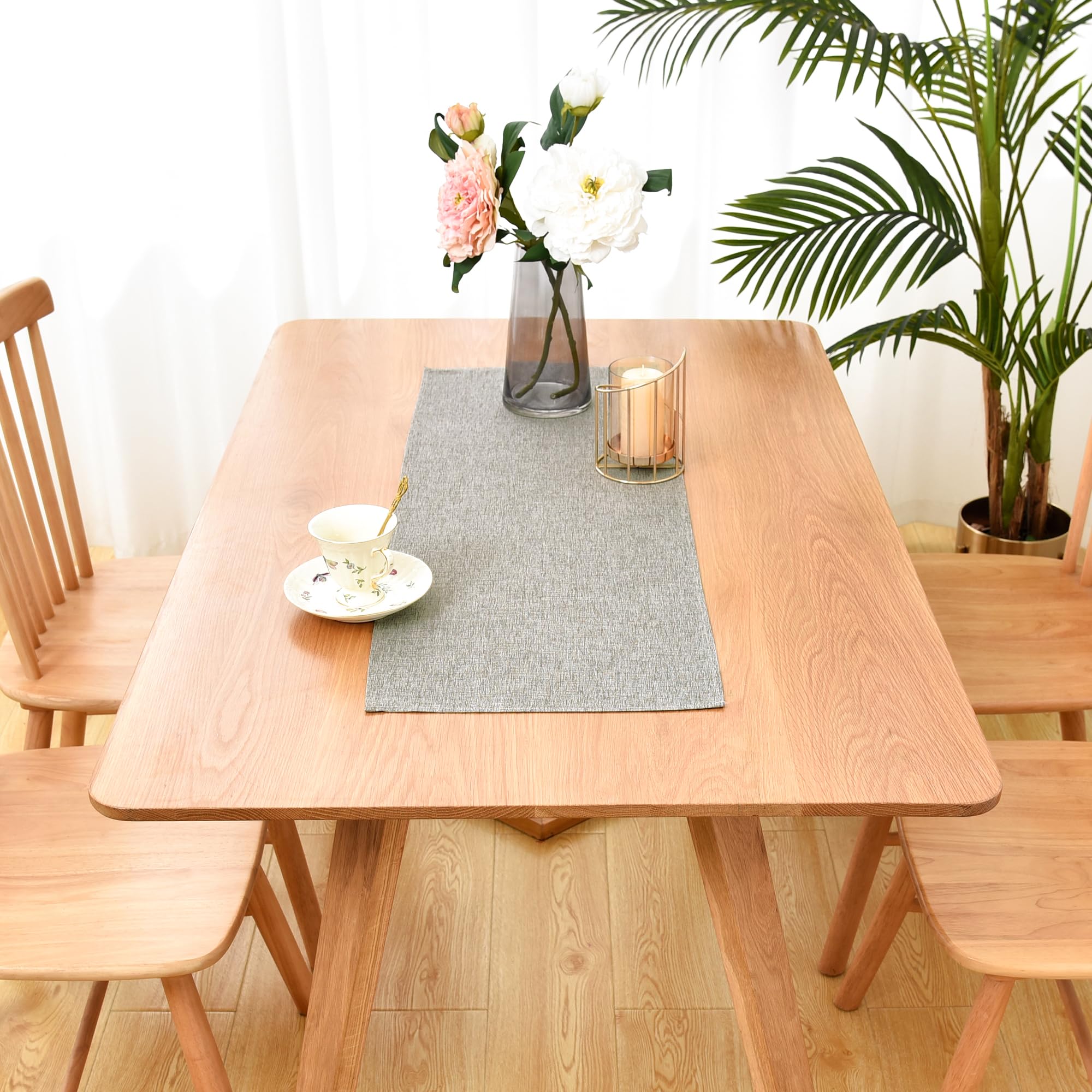 Waterproof Faux Linen Table Runner Farmhouse Short Grey Table Runner 36 Inches Rustic Washable Table Runner Dresser Scarf for Kitchen Dining Room Indoor Outdoor 13x36 Inch