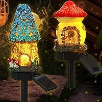 Rossesay 2 Pack Solar Mushroom Fairy House Lights - 20" Outdoor Garden Statues LED Glow for Lawn, Patio, Pathway & Yard Decor