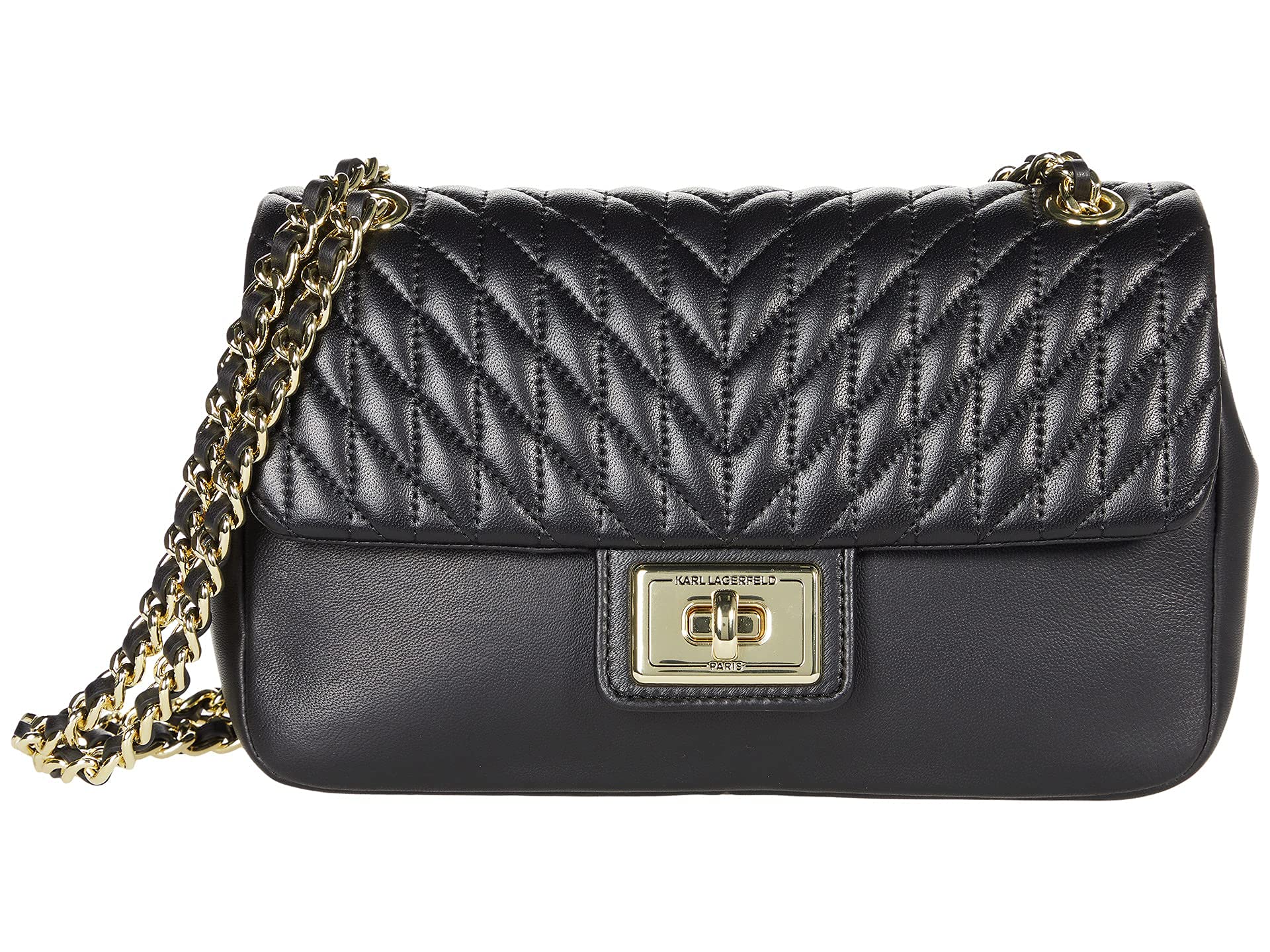 Karl Lagerfeld Paris Women's Agyness Pebble Leather Shoulder Bag - Classic Designer Handbag