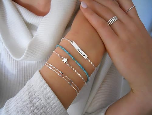 Miniatura 22 de Annika Bella Pulsera de doble hebra, cadena de mano de 6.5 a 7.5 pulgadas, pulseras de cadena de plata de ley 925, joyería minimalista para mujer