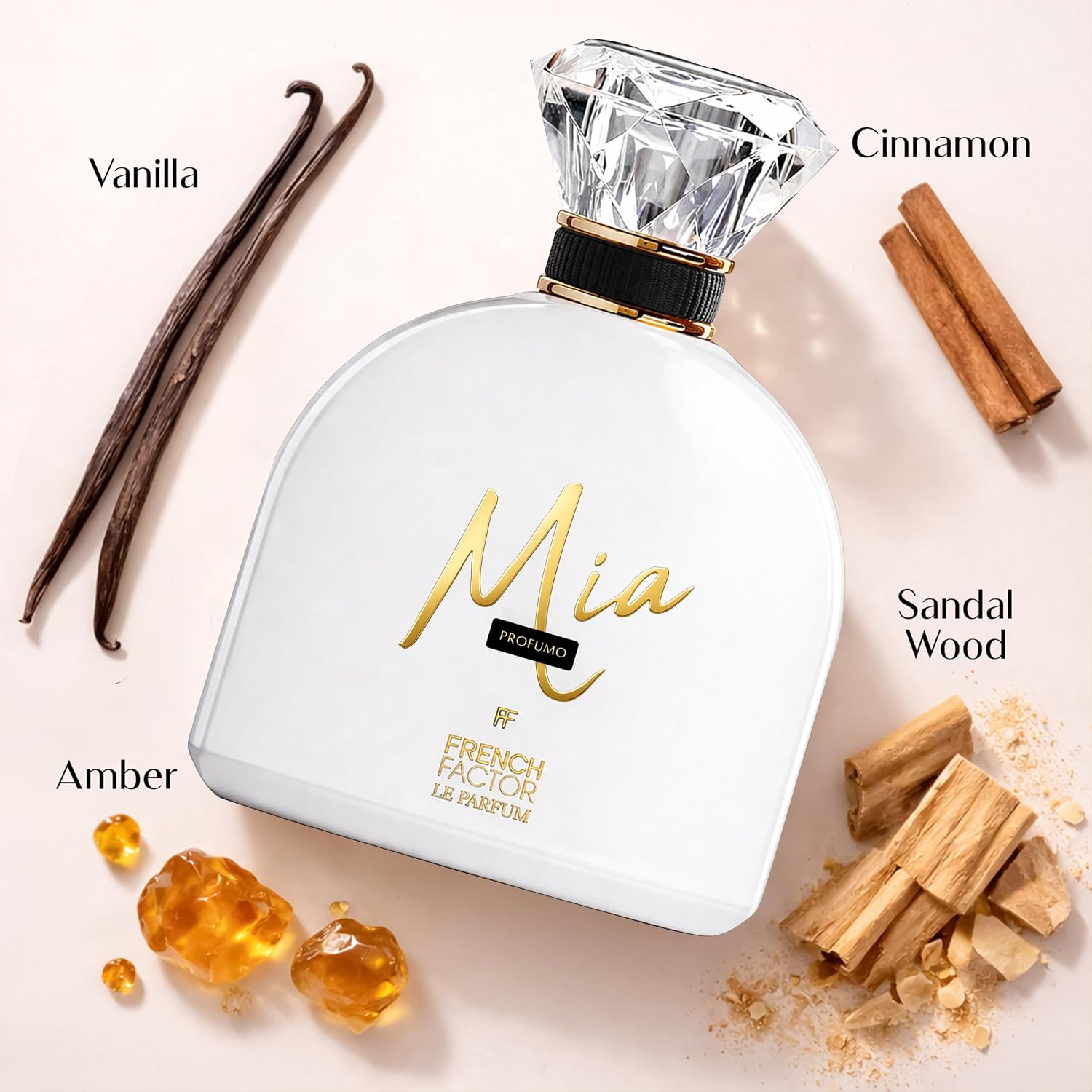 French Factor Mia Profumo Eau de Parfum for Women, 100ml | Long-Lasting Vanilla Amber Perfume | Premium Luxury Gourmand Fragrance with Notes of Boozy Cognac, Cinnamon, Praline, Tonka & Sandalwood image 3