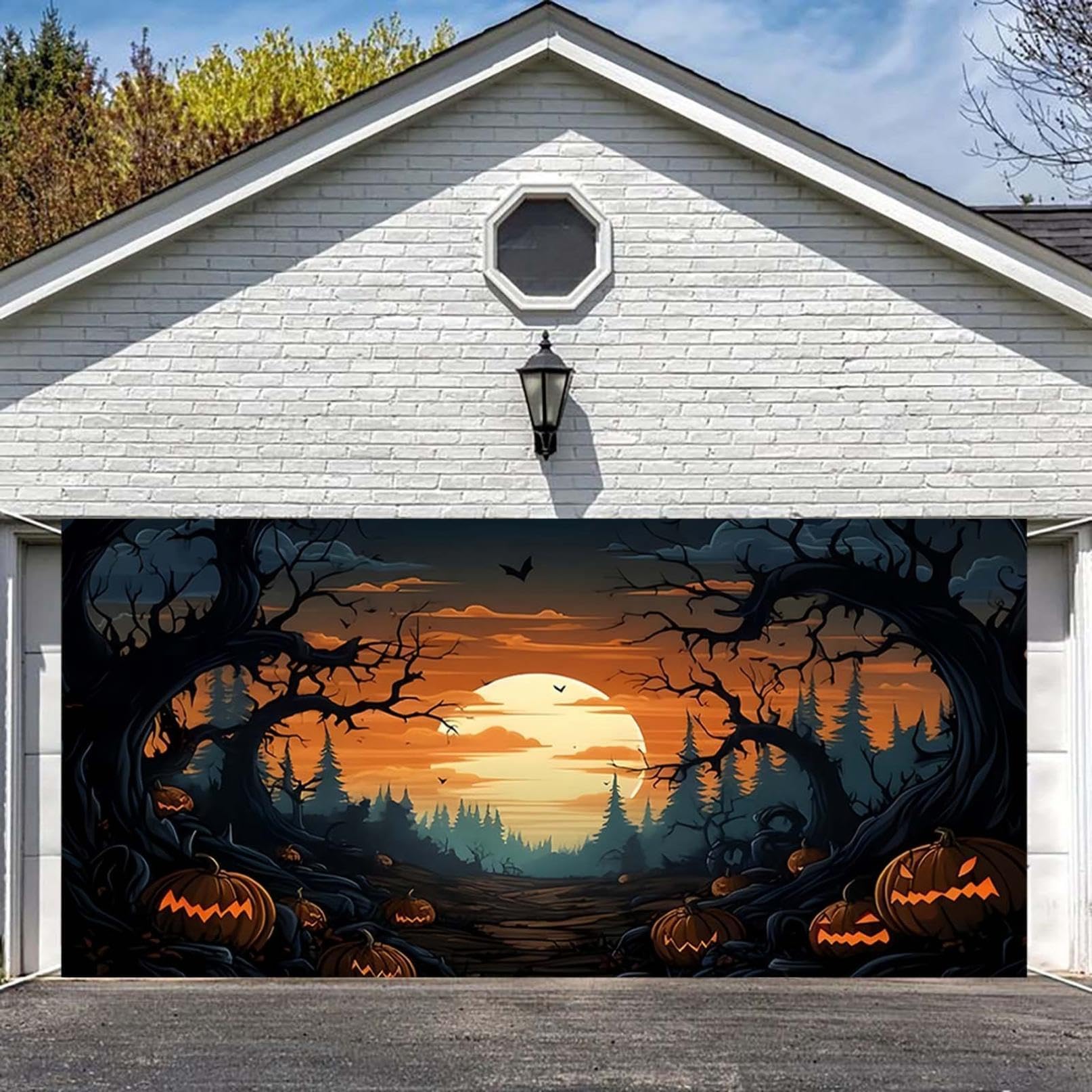 Amazon.com: Halloween Garage Door Decorations 7x16ft Large Halloween ...