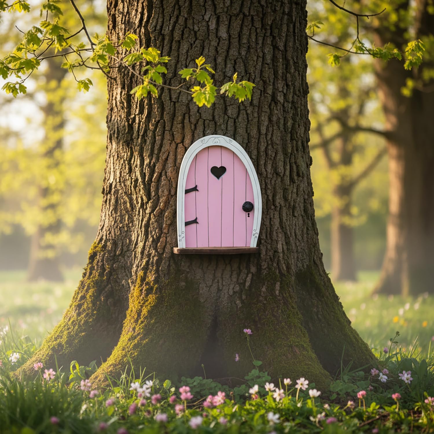 2Pcs Fairy Door Wooden Miniature Doors, Green & Pink, 3.94 in.