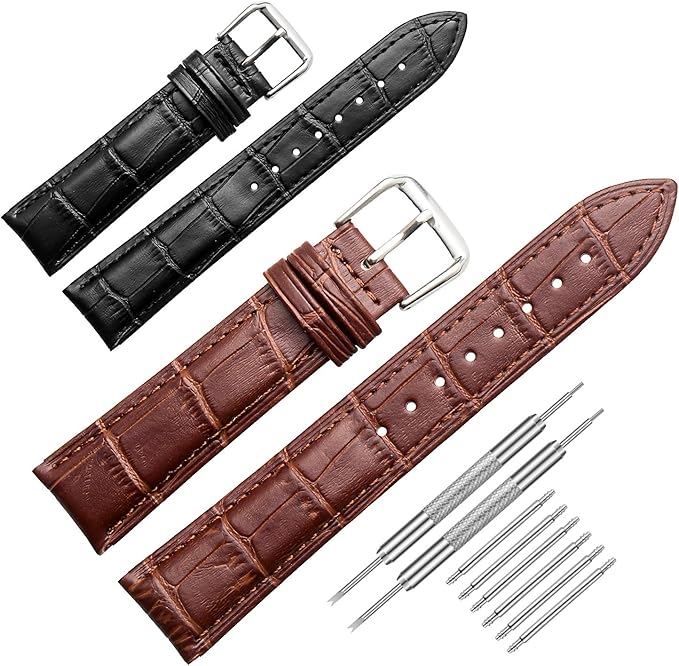 (2 pcs) Universal Leather Watch Straps,Genuine Leather Watch Straps