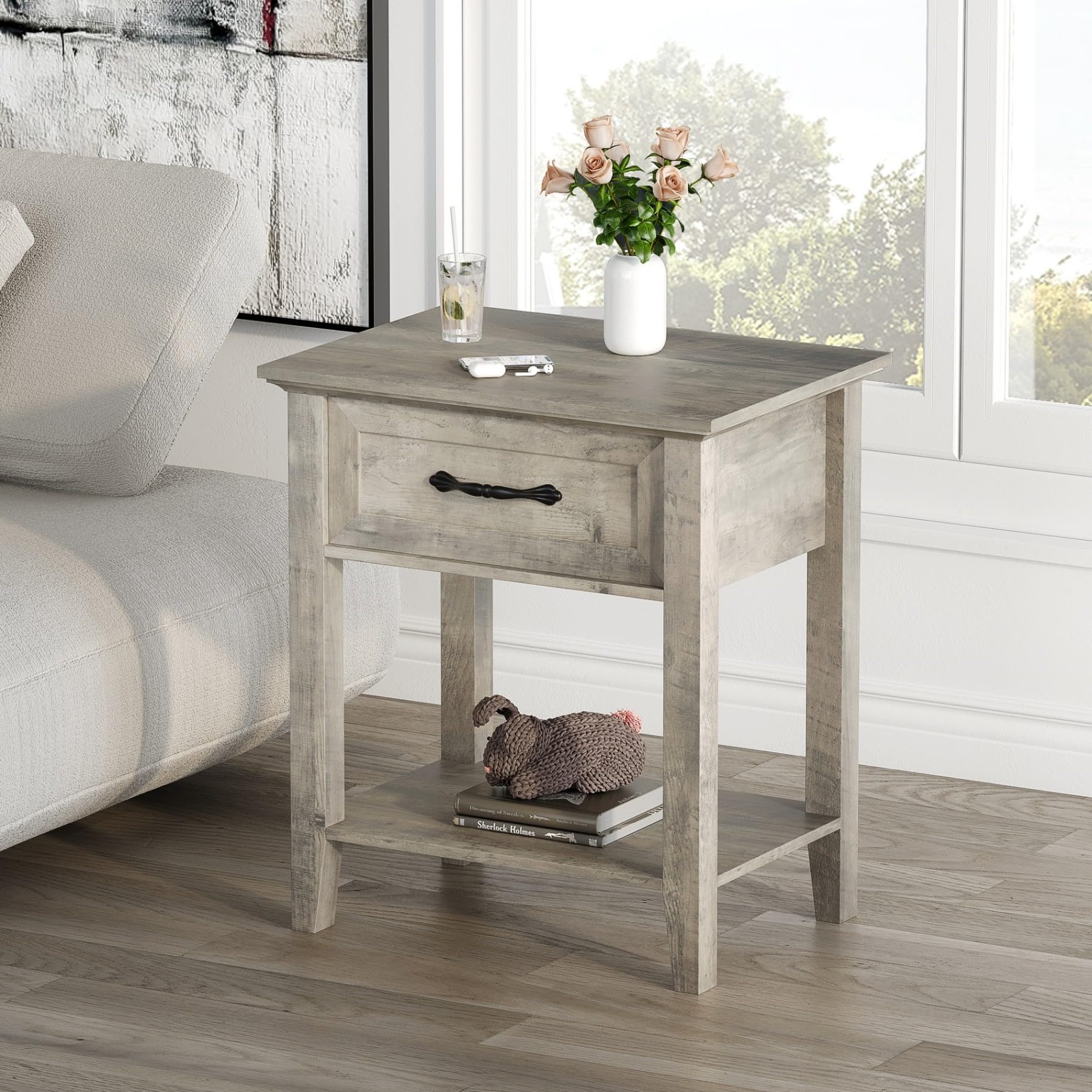 grey wash dresser and nightstand set 6-Piece Gray Upholstered Bedroom Set w/ Dresser &