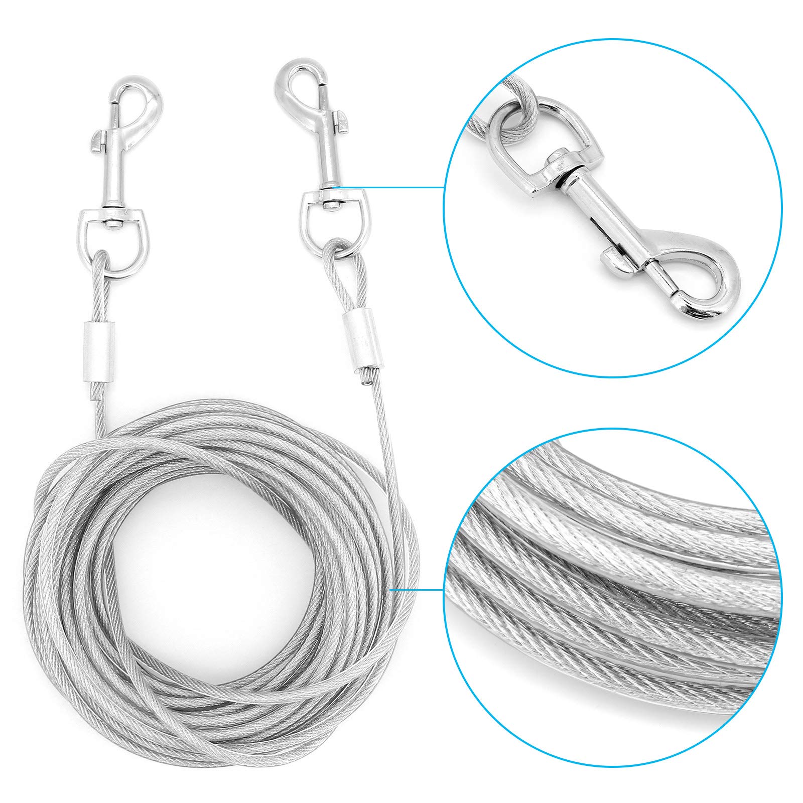 Cable de estaca y atadura para perro sólido, espiral de acero premium, con estaca de tierra espiral de 16 pulgadas, para patio al aire libre y camping, cachorro y perros medianos (10 m)
