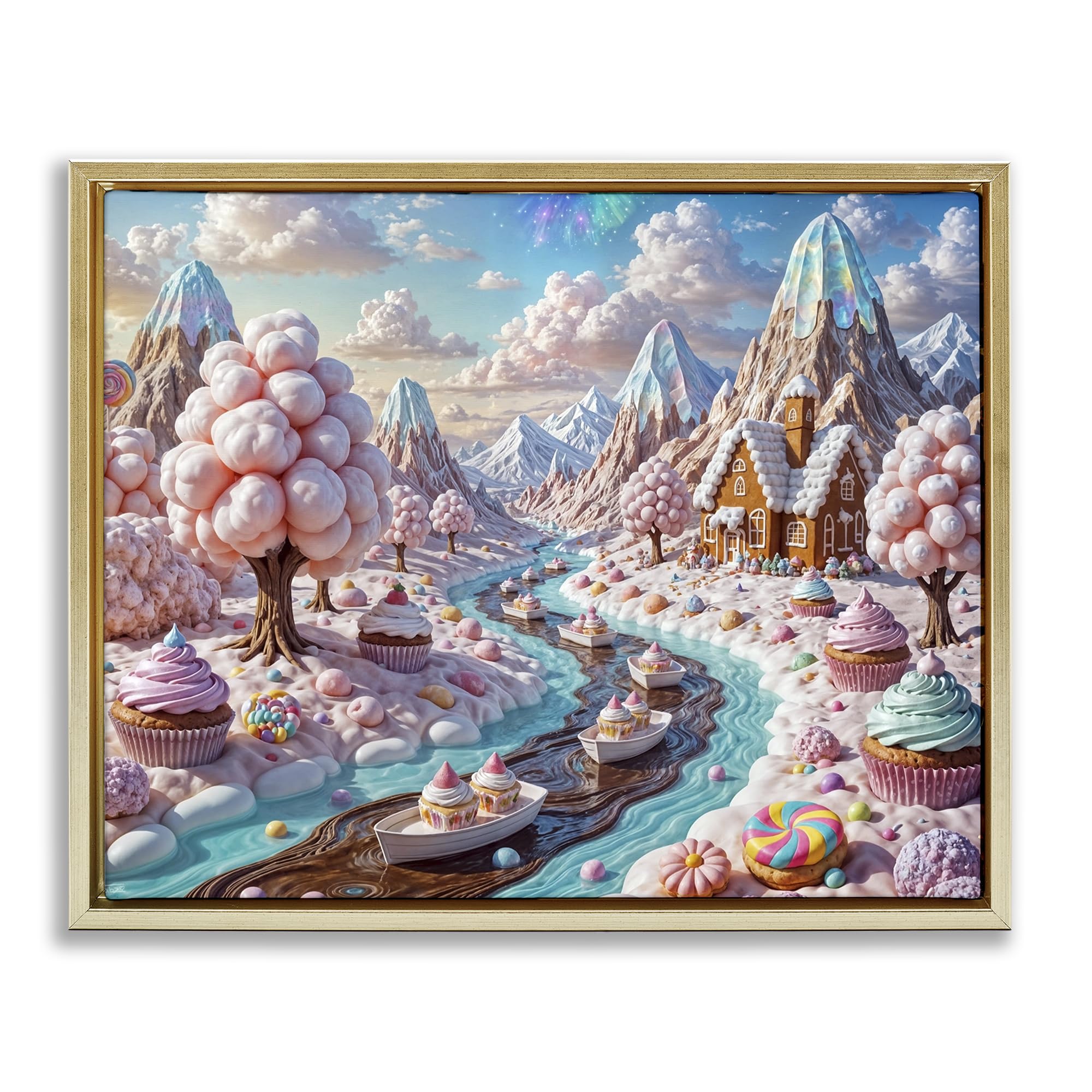 Stupell Industries Metallic Gold (Matte) 'Dreamlike Candy Land Whimsy'| Floating Frame Canvas Art
