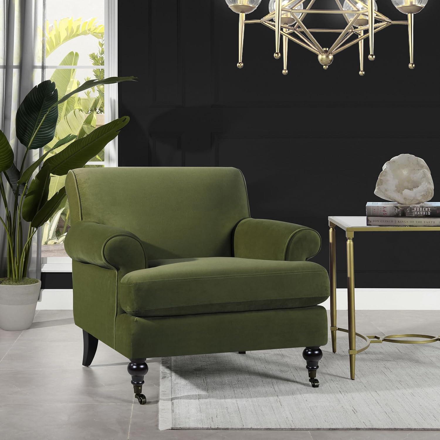 Jennifer Taylor Home Alana Lawson Large Comfortable Living Room Accent Chair Olive Green Performance Velvet Armchair