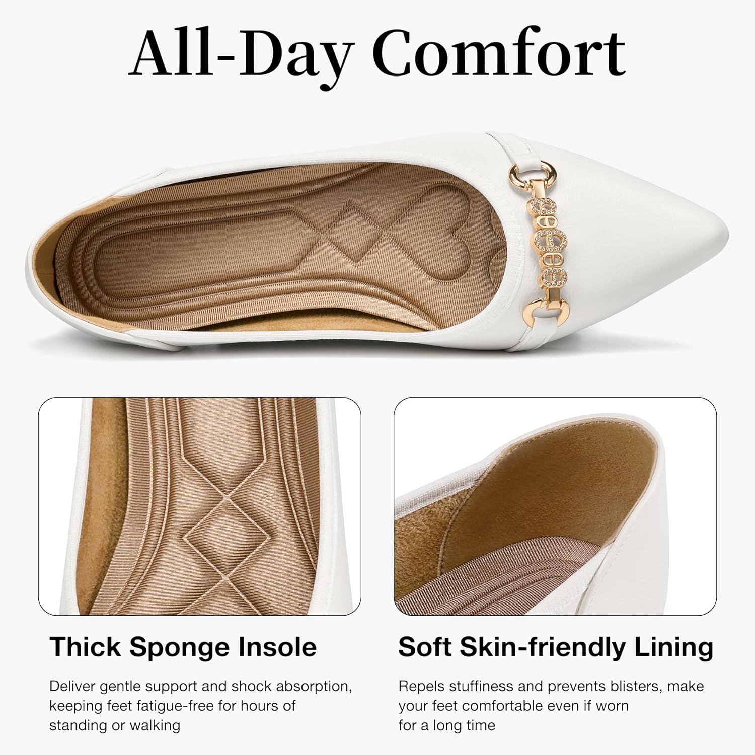 Womens Flats Shoes All-Day Comfort: Lightweight Pointed Toe Buckle Ballet Flats Casual Dressy Slip On Walking Shoes for Business Work Travel