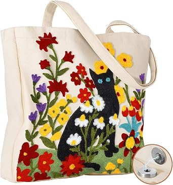 Miss Adola Lightweight Embroidery Canvas Tote Bag | Aesthetic Design, Reusable Tote, Cute Shoulder Bag for Women, for Shopping, Grocery, Work, Book