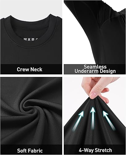 Miniatura 3 de Roadbox Camisa de compresión para hombre, de manga larga, secado fresco, para entrenamiento, correr, atletismo, fútbol, gimnasio, capa base, UPF 50+