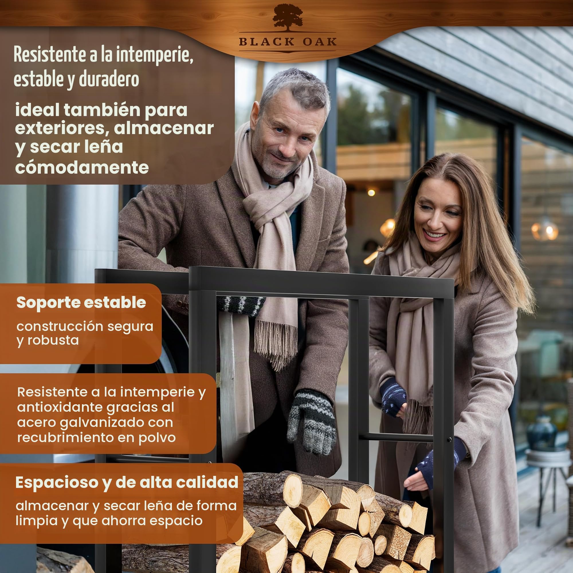 BLACK OAK Jack - Estantería para leña (150 x 100 x 25 cm, para interior y exterior, hasta 800 kg, marco de acero con recubrimiento en polvo, inoxidable, para leña