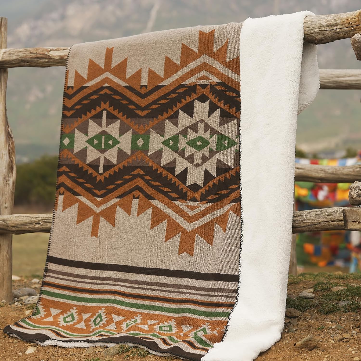 Aztec Throw Blanket with Soft Sherpa Lining, Traditional Southwestern Navajo Tribal Style Warm Throw for Camping, Outdoor, Cozy Boho Blanket for Couch, Sofa, Bed, 50"x60", Yellow - Image 2