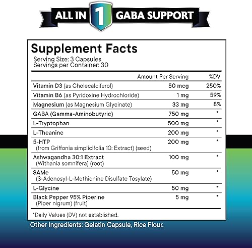 Miniatura 2 de NEW AGE GABA 750mg 5 HTP 200mg L Triptófano 500mg L Teanina 200mg Ashwagandha SAM-e L-Glicina - Vitaminas para mujeres y hombres con L-tirosina