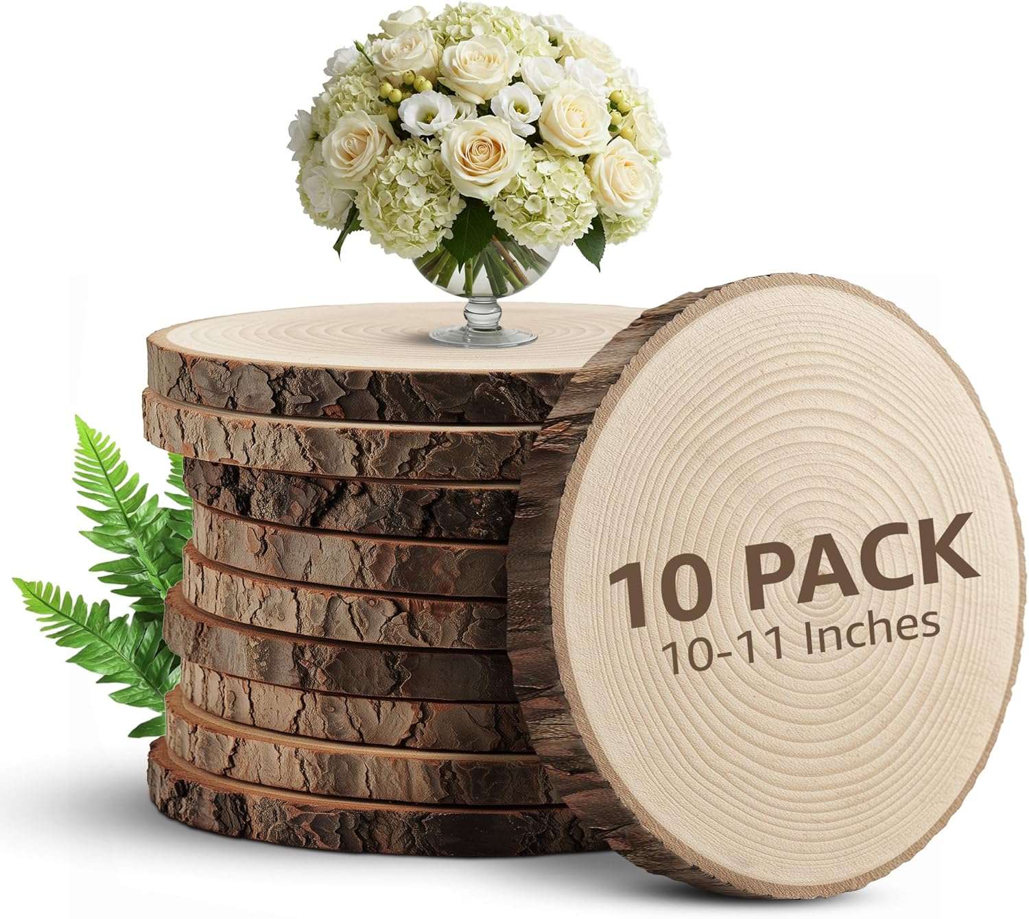 Large Wood Slices for Centerpieces – Wood Centerpieces for Tables, Rustic Wedding Centerpiece, Natural Wood Slabs, Thin Slices 10-11 inches (10 Pack)
