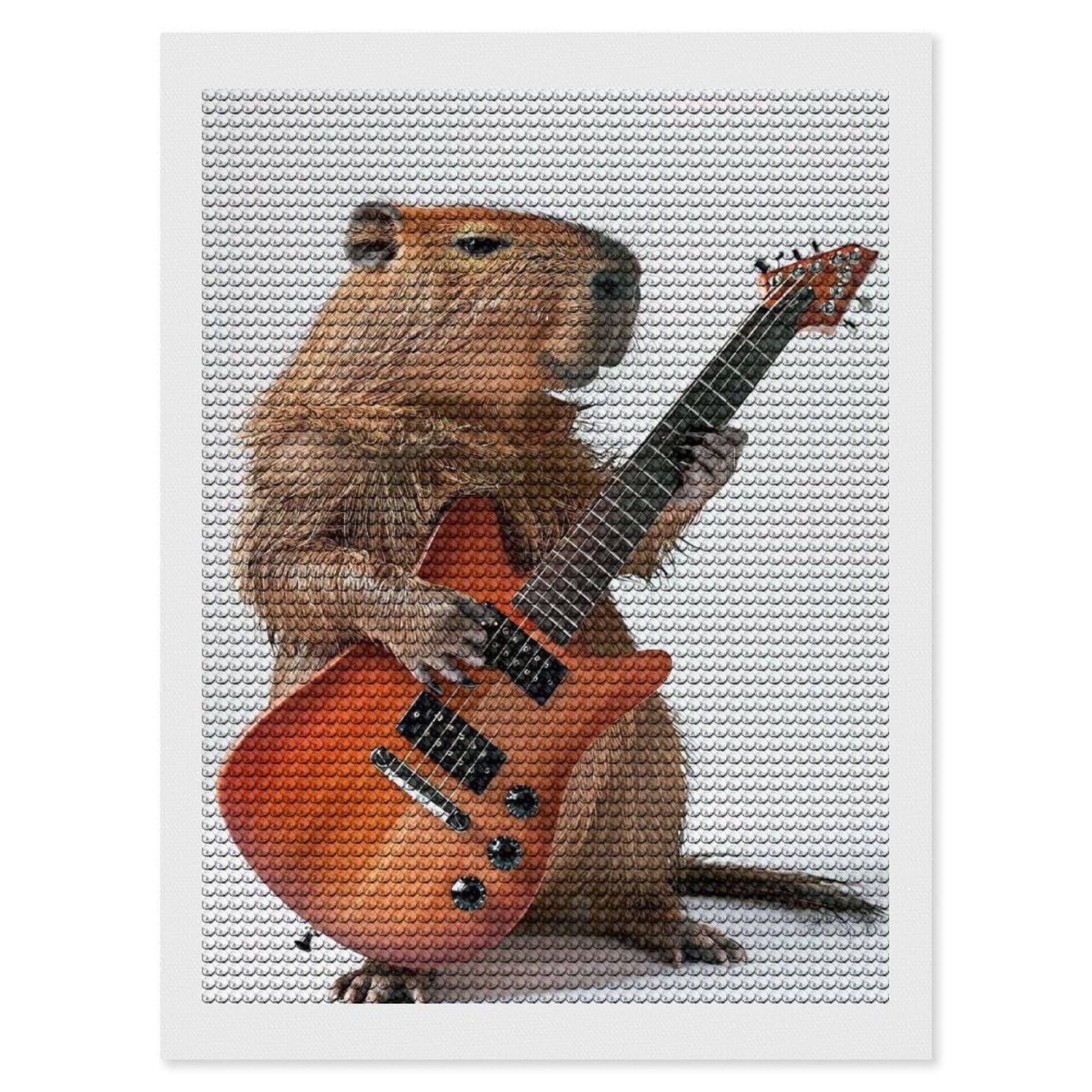 Junmoney Capybara Guitar Crystal Diamond Art Kit 12"x16", Modern Decor, Boho Decor, Wall Art Gift, Decorative Artwork, Creative Hobby