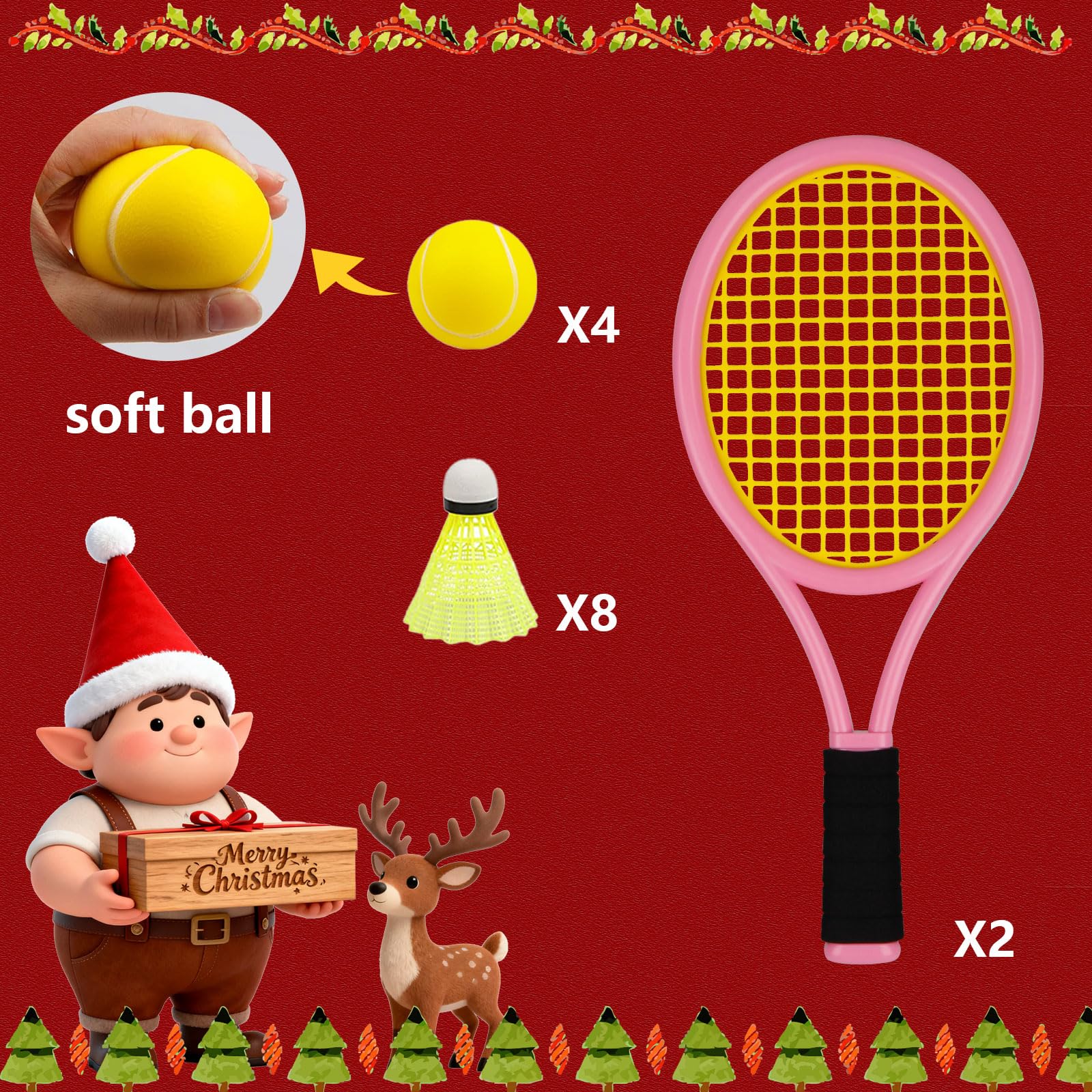 Federball Set Kinder Beinhaltet Zwei TennisschläGer Und Acht Weiche Softball, Geeignet FüR Kinder Ab 3 Jahren