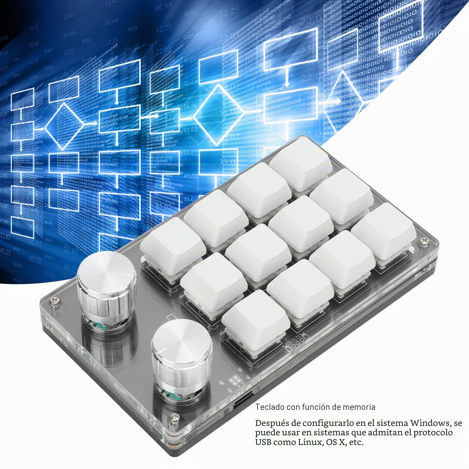 Bewinner Mini Teclado Mecánico de 12 Teclas, Teclado Programable RGB Multifunción DIY, Macro Mecánico de una Mano con Perilla de Ajuste para Laboratorio de Juegos de Oficina(Blanco)