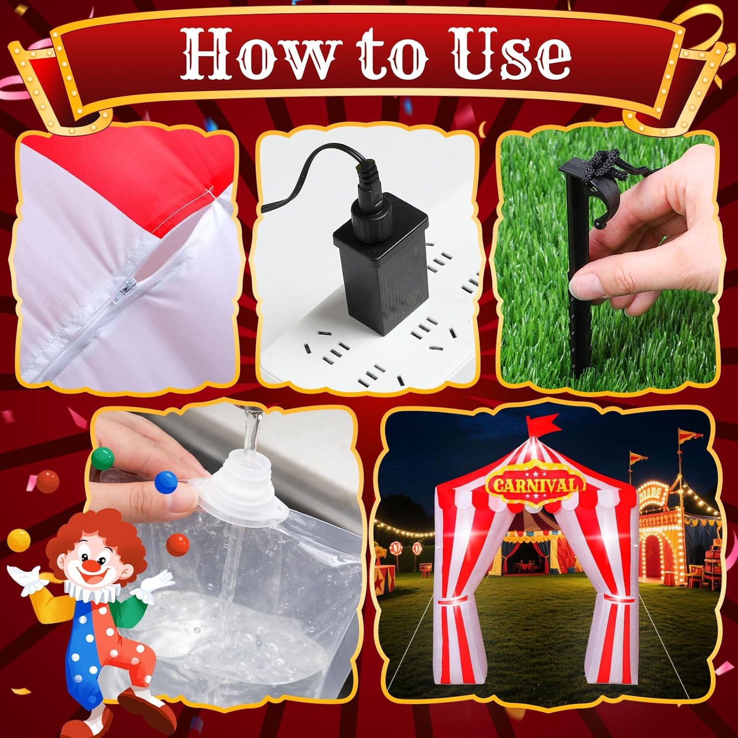 Capoda 10ft Circus Inflatables Arch Inflatable Carnival Decorations Blow Up Circus Tent Built in LED Lights for Halloween Carnival Theme Party Yard Garden Outdoor Supplies