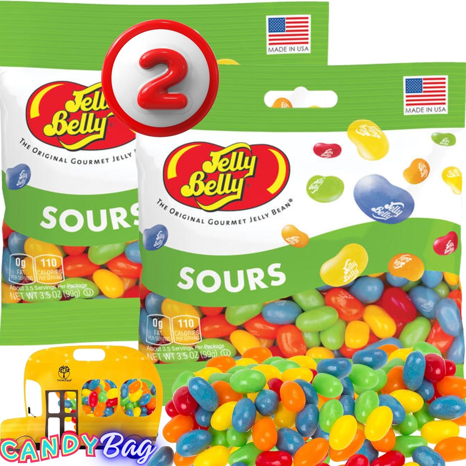 Amazon.com : (2 PACK) Sours Jelly Beans - 3.5 oz Each- Gourmet Jelly ...