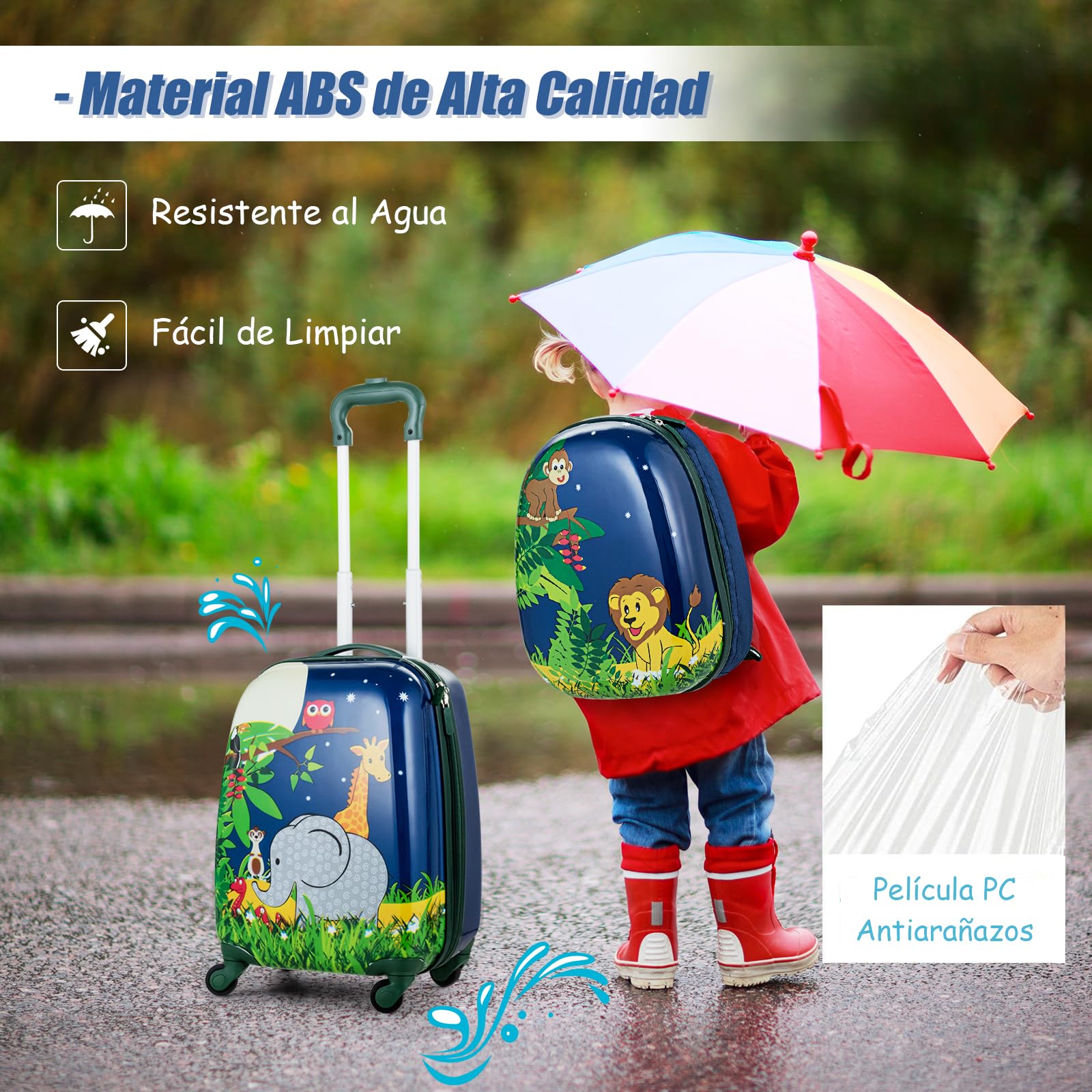 RELAX4LIFE Juego de 2 Maletas para Niños con 4 Ruedas Giratorias 360°, Maleta de Viaje Infantil con Mango Ajustable, Doble Cremallera y Película de PC, Regalo para Niños (Modelo 1)