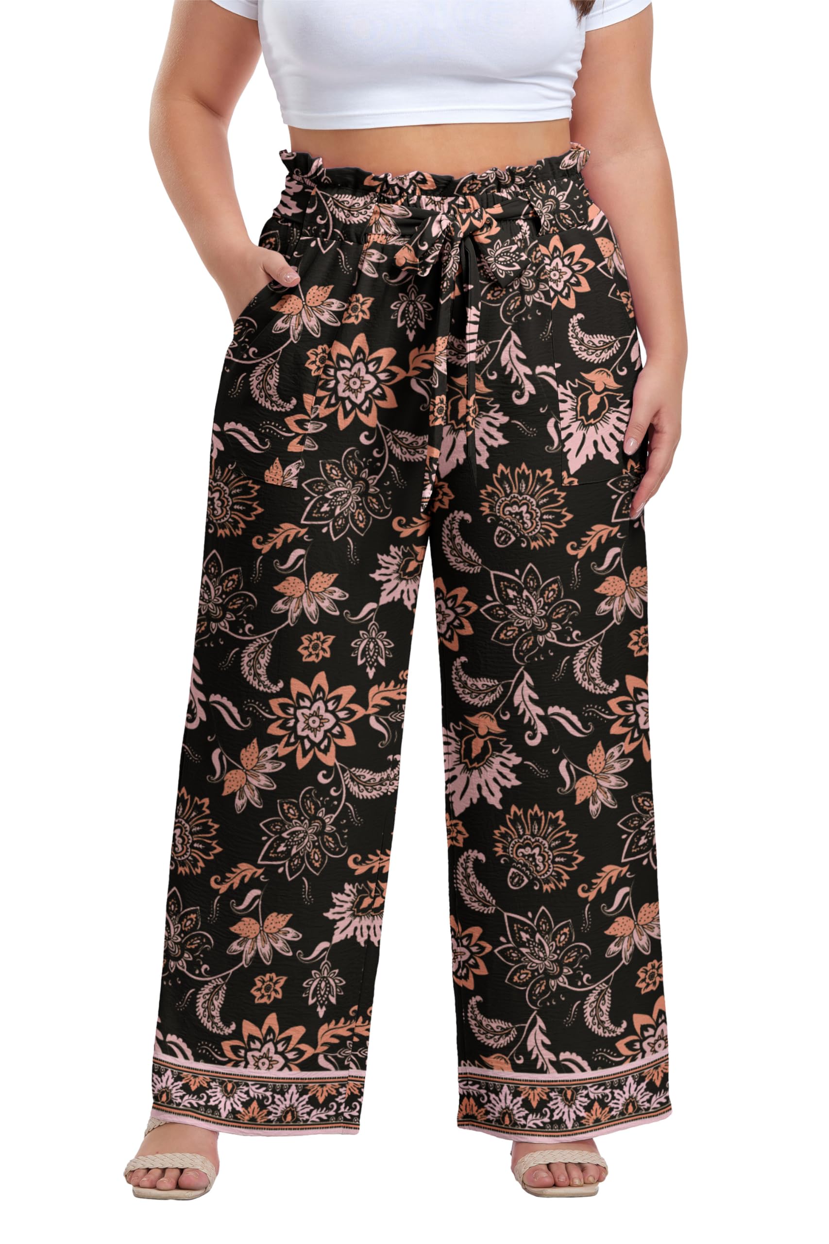 OLRIK Plus Size Pants for Women High Waisted Wide Leg Casual Palazzo Pants
