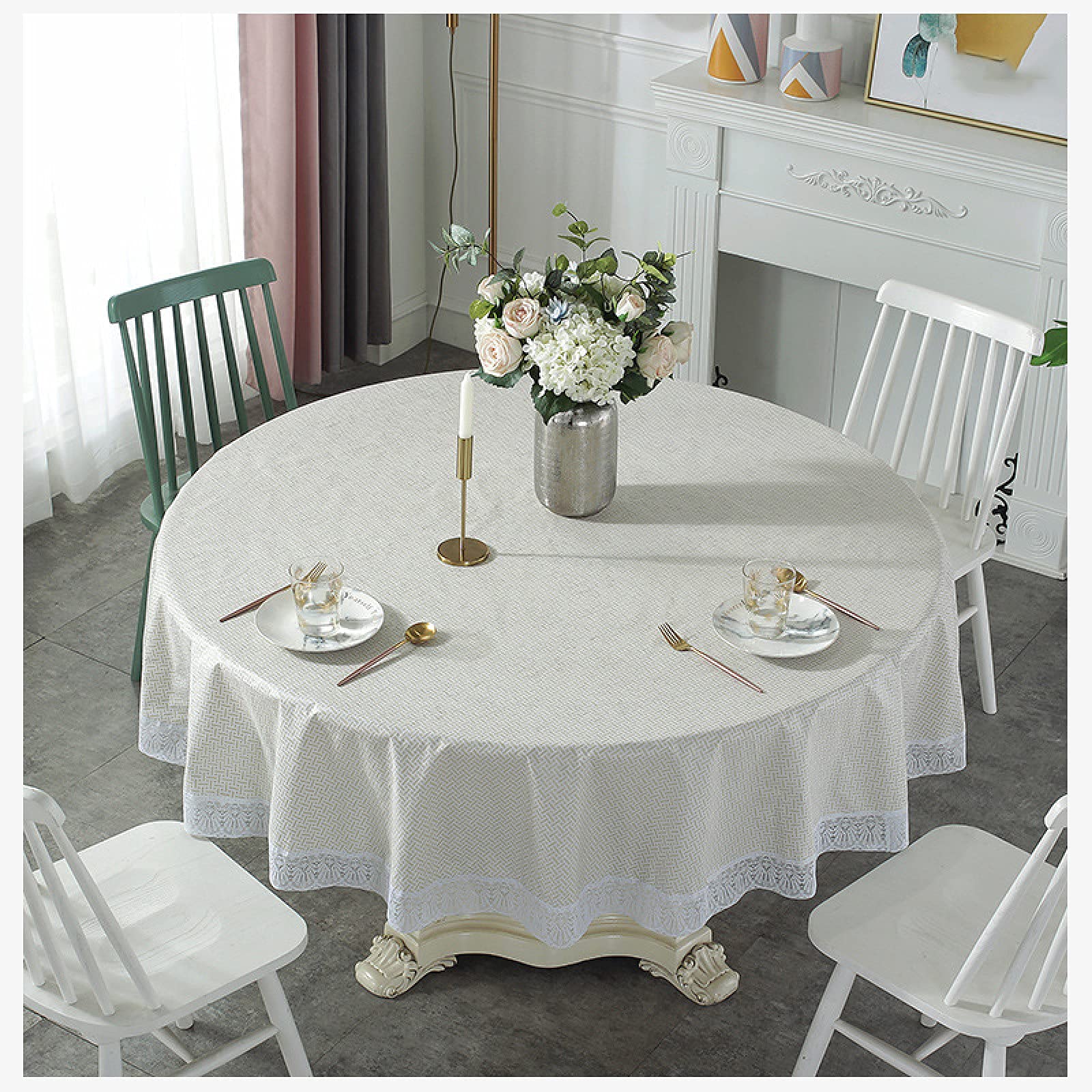 Nappe ronde en toile cirée imperméable et résistante à l'huile pour table
