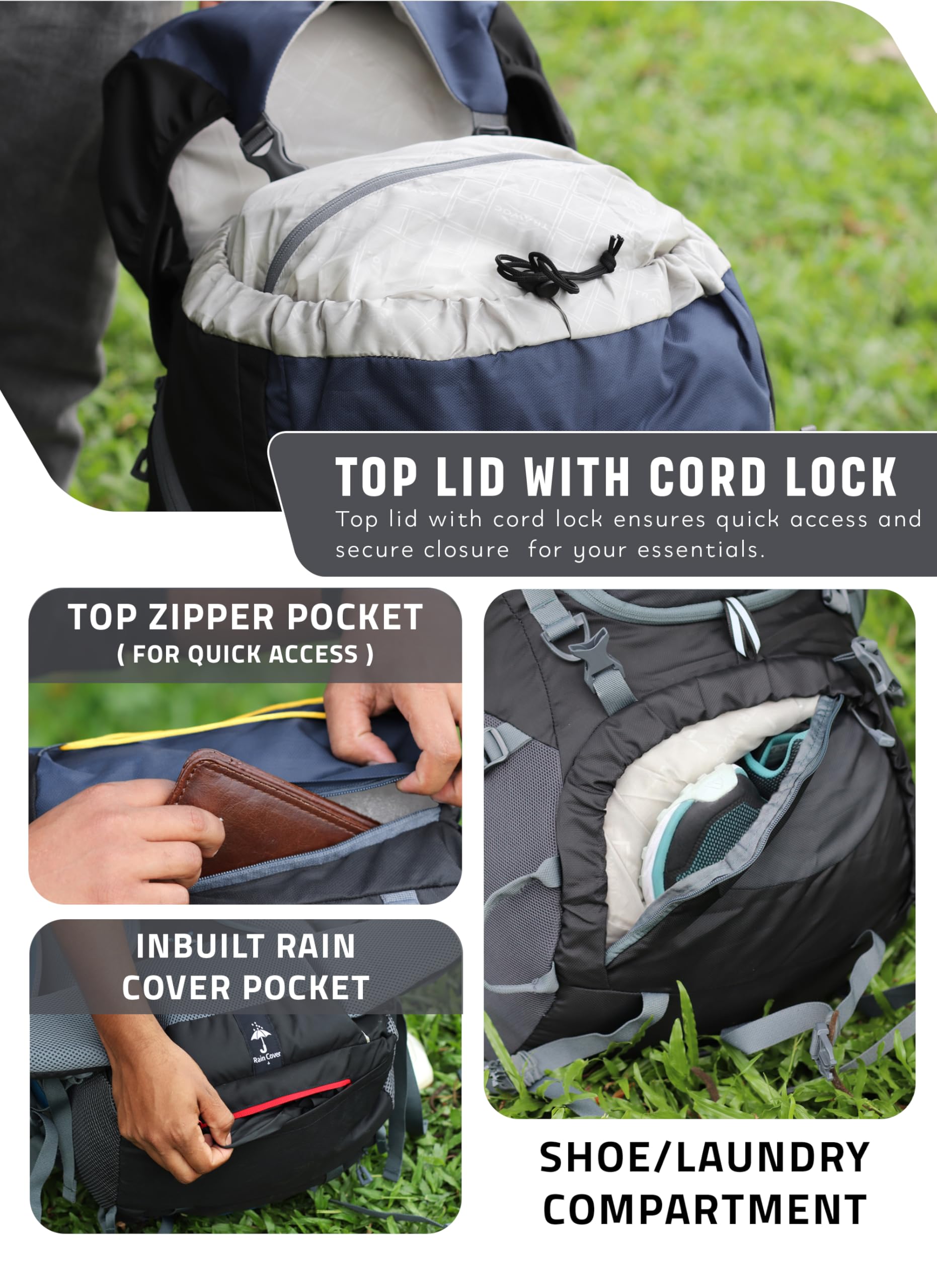 TRAWOC VALOR MAX 75 Ltr Travel Backpack Camping Hiking Trekking Bag Rucksack for Men & Women with Rain Cover/Shoe Compartment, Grey, 3 Year Warranty 1