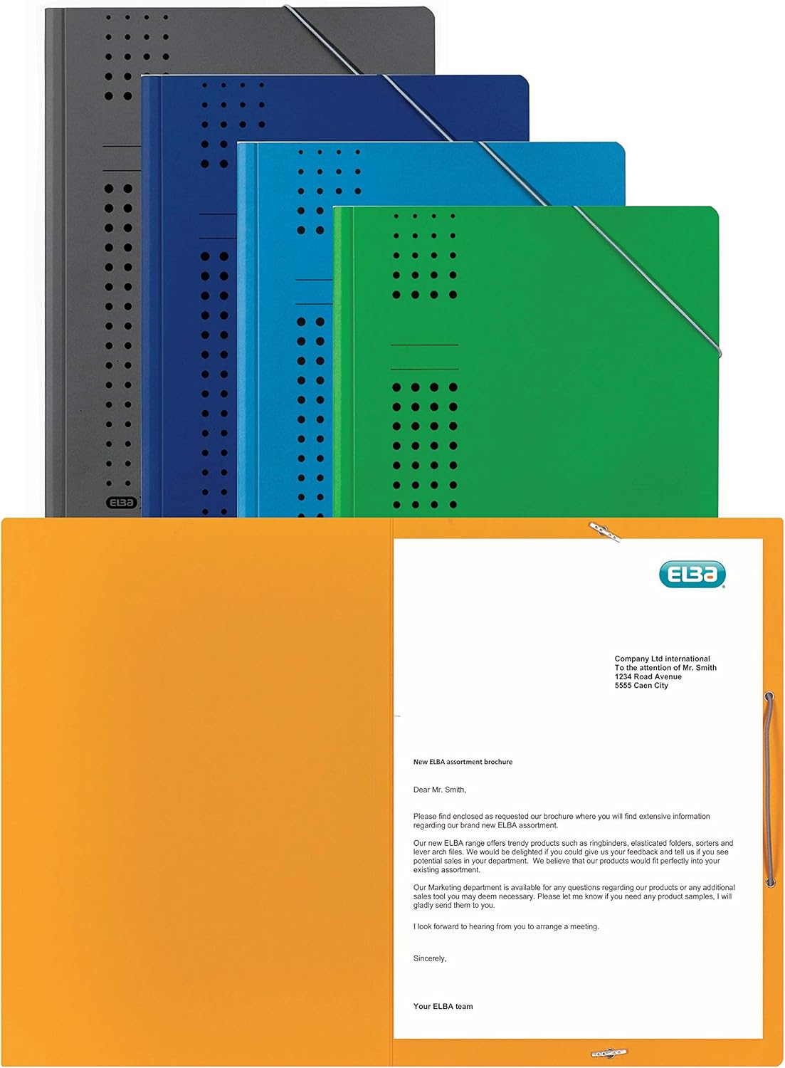 'Elba 400010115 Folder with Elasticated Corners Chic | Pack of 5 A4 for Approximately 150 DIN A4 Pages with Corner Elastic | 450 g/m² Recycled Card Assorted Pack 5 of 7 Colours