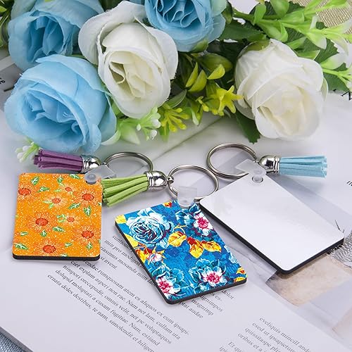 Miniatura 7 de Duufin 210 Pieces Sublimation Keychain Blanks Double Side Heat Transfer Blanks MDF Blank Board Key Rings Blanks for Sublimation DIY and Craft