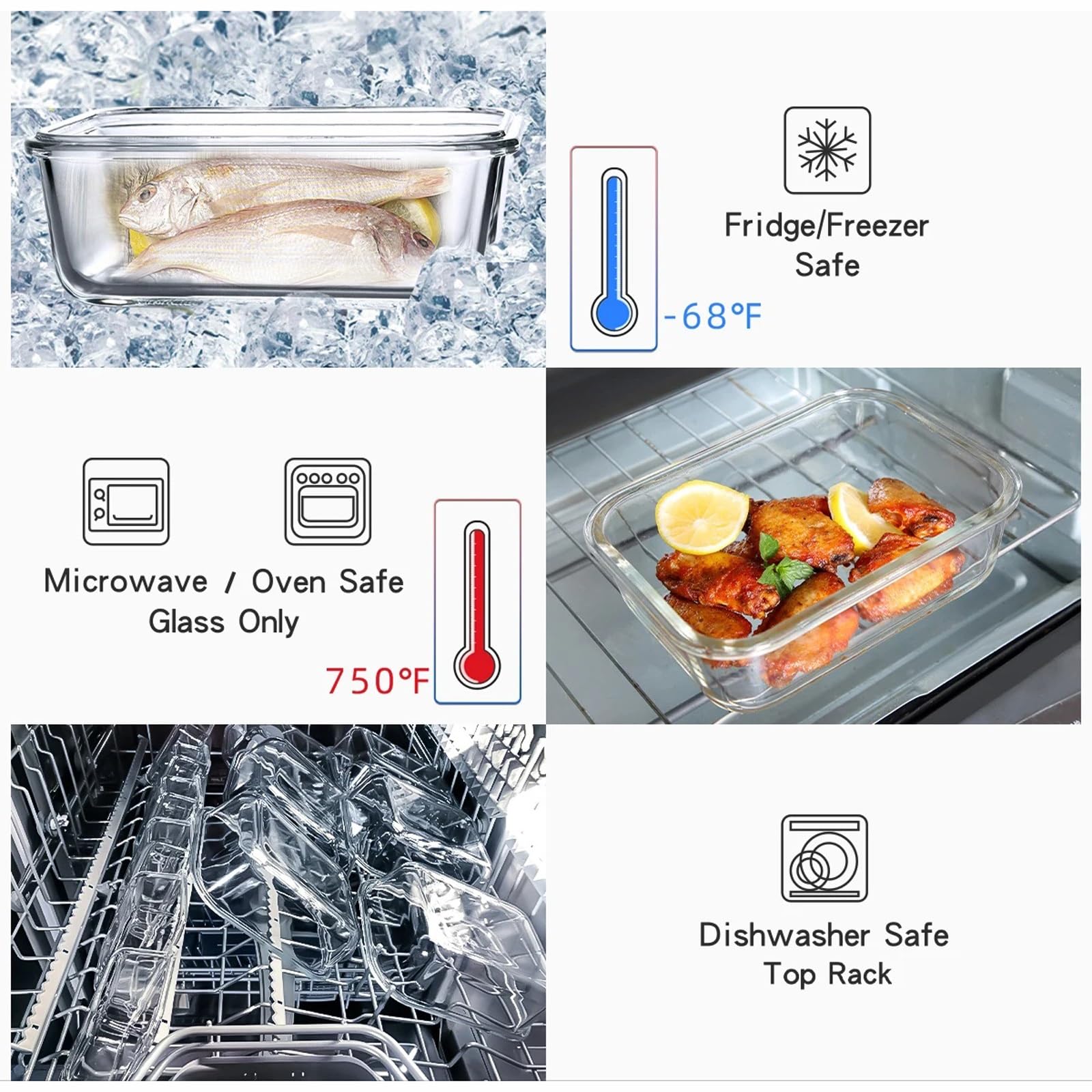 BPA-freie Glasbehälter für die Zubereitung von Mahlzeiten, 12 Stück, mit Deckel, auslaufsicher, ideal für Mahlzeiten, gefriergeeignet, mikrowellengeeignet, Blau