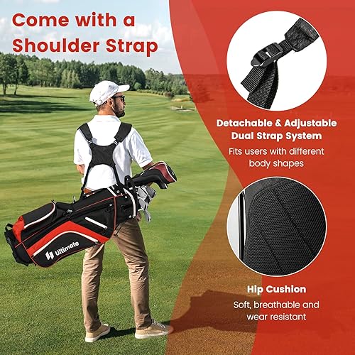 Miniatura 5 de Tangkula Bolsa de soporte de golf con divisores superiores de 14 vías, bolsa ligera de 6 bolsillos para club de golf con bolsa enfriadora, correa