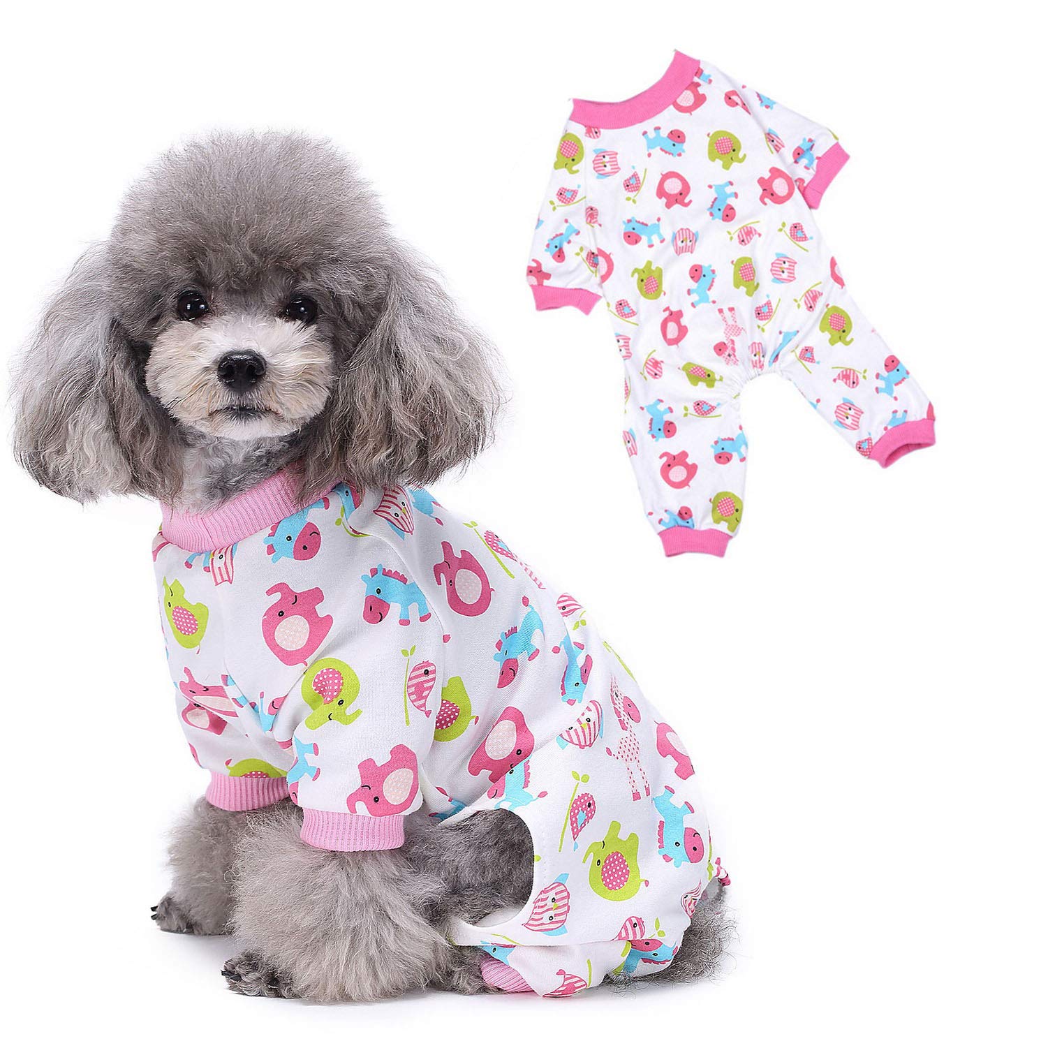 ZUNEA Pijama para Perros Pequeños Cachorro Niña Niño Gato Pijama Ropa de Dormir Lindo Caballo Mono de Algodón Estampado Chihuahua Traje de Perrito para Verano Otoño Rosa S