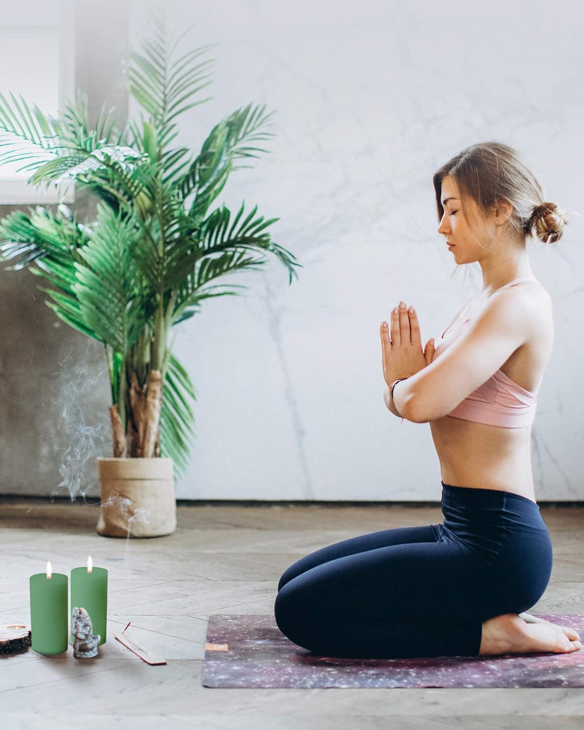 Mottled Pillar Candles by Bask - Set of 6-3" x 6" Dripless Unscented Candles in Dark Green for Home Decor, Relaxation & All Occasions